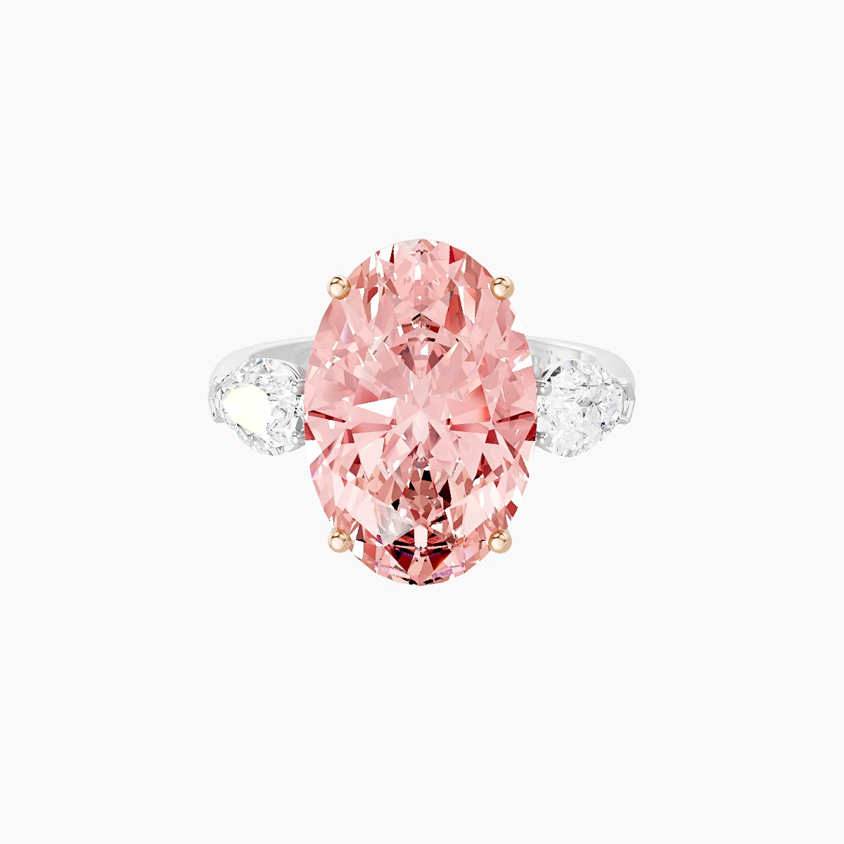 Classic Pear Trilogy | 18k White & Rose Gold 5 ct Oval Pink Lab Diamond Ring