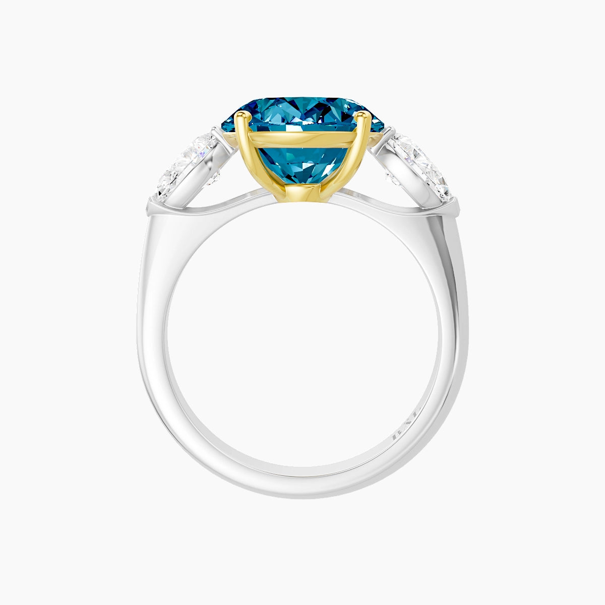 Classic Pear Trilogy | 18k White & Yellow Gold 5 ct Oval Blue Lab Diamond Ring