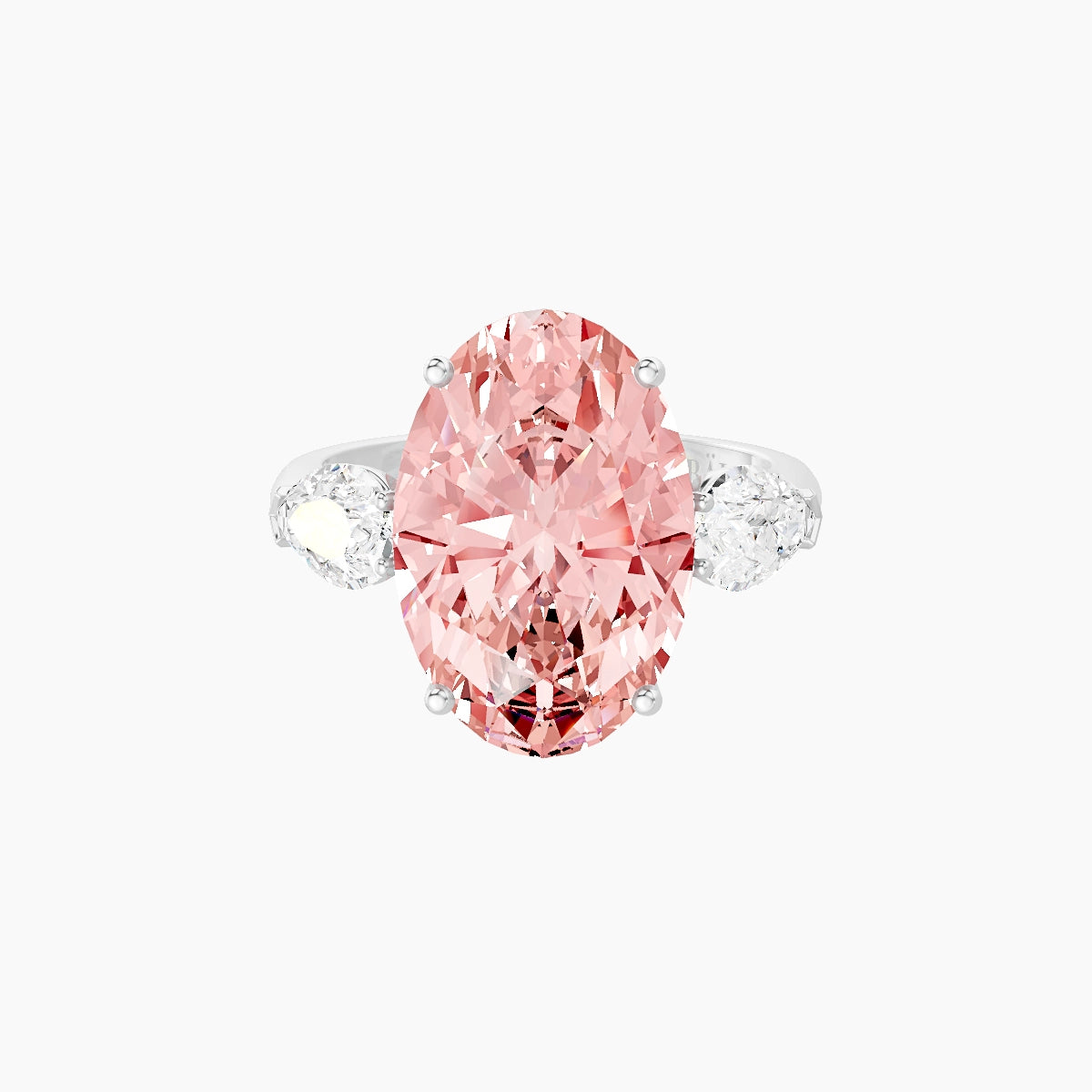 Classic Pear Trilogy | 18k White Gold 5 ct Oval Pink Lab Diamond Ring