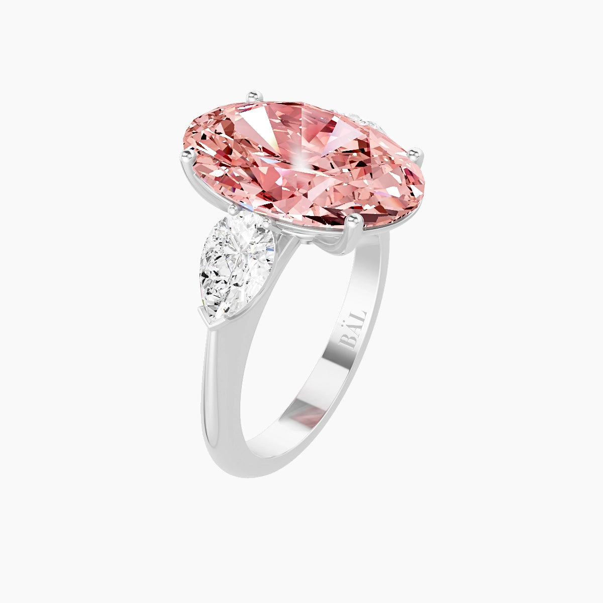 Classic Pear Trilogy | 18k White Gold 5 ct Oval Pink Lab Diamond Ring