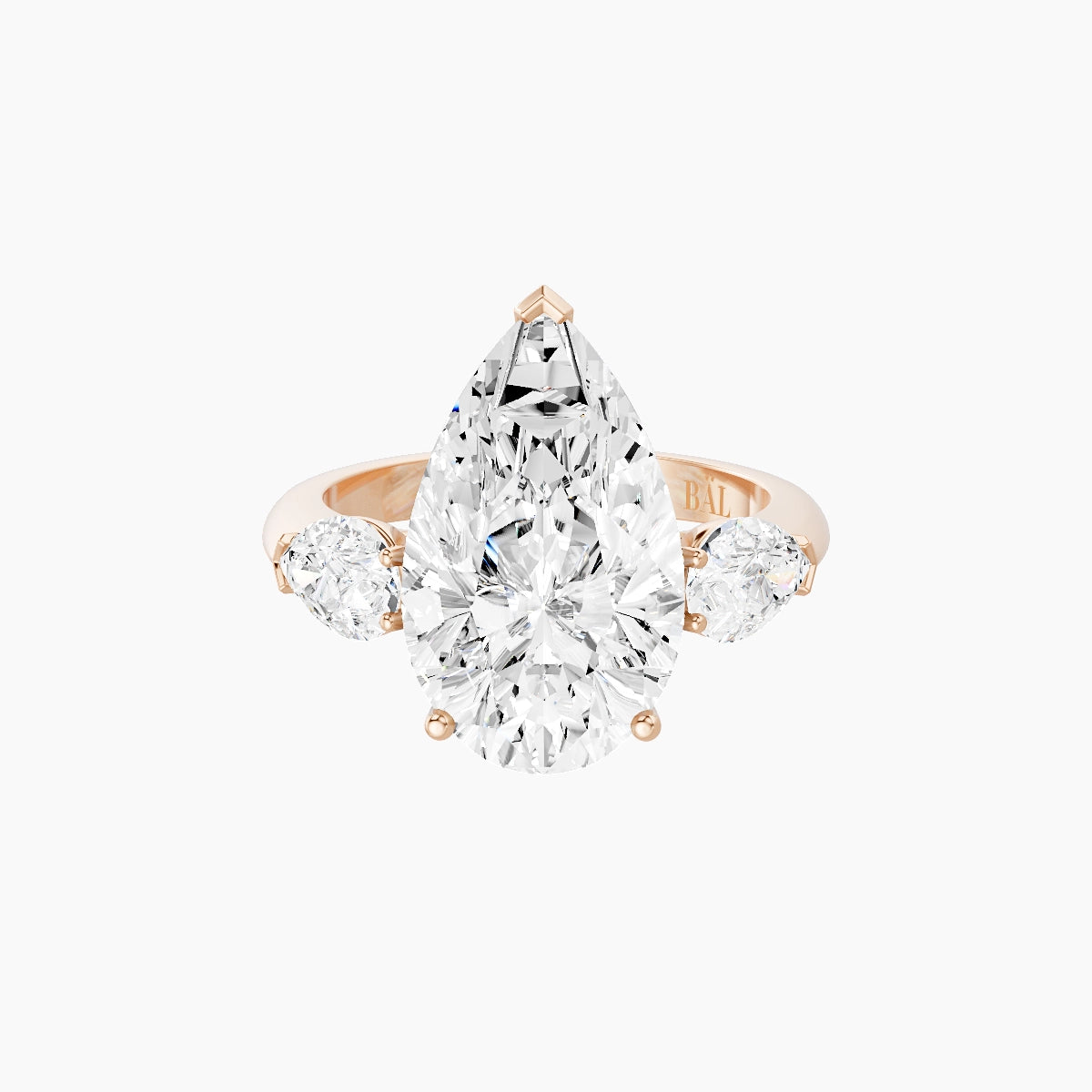 Classic Pear Trilogy | 18k Rose Gold 5 ct Pear White Lab Diamond Ring