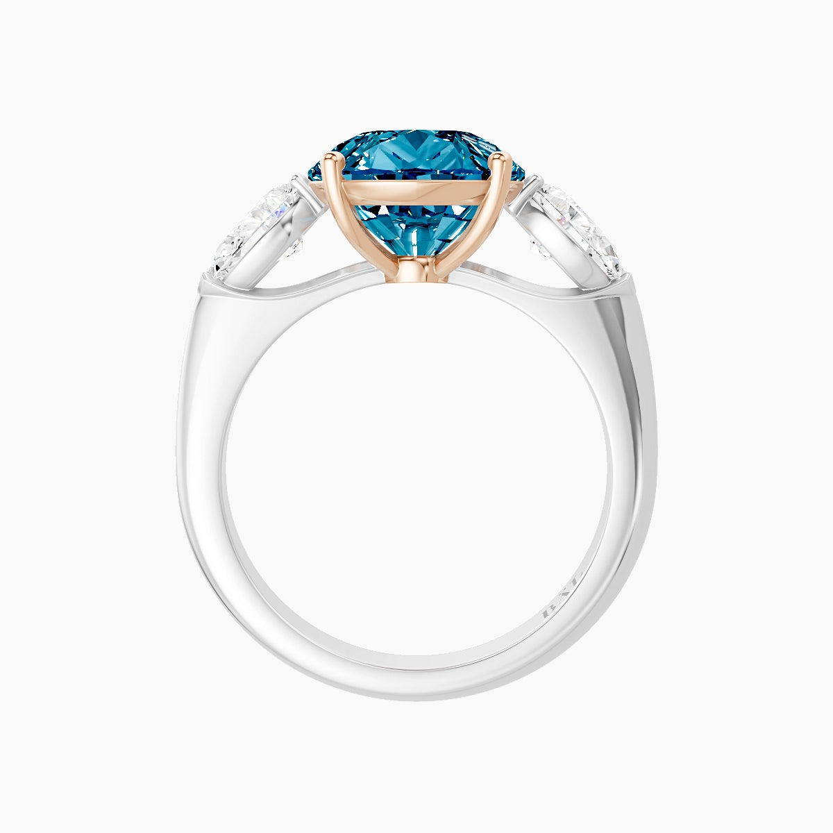 Classic Pear Trilogy | 18k White & Rose Gold 5 ct Pear Blue Lab Diamond Ring