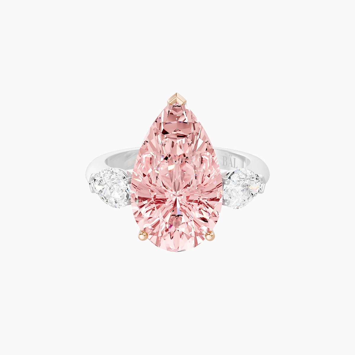 Classic Pear Trilogy | 18k White & Rose Gold 5 ct Pear Pink Lab Diamond Ring