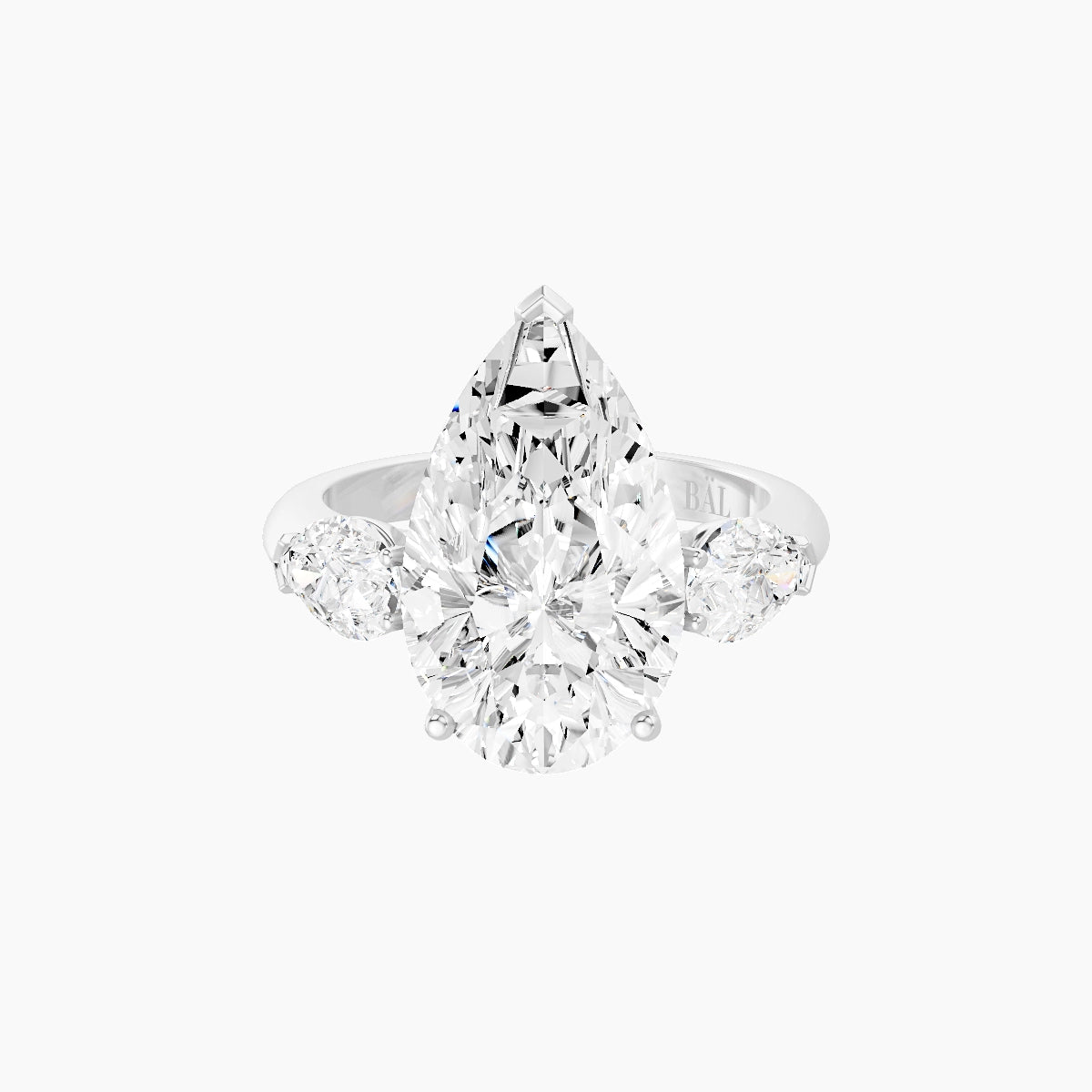 Classic Pear Trilogy | 18k White Gold 5 ct Pear White Lab Diamond Ring