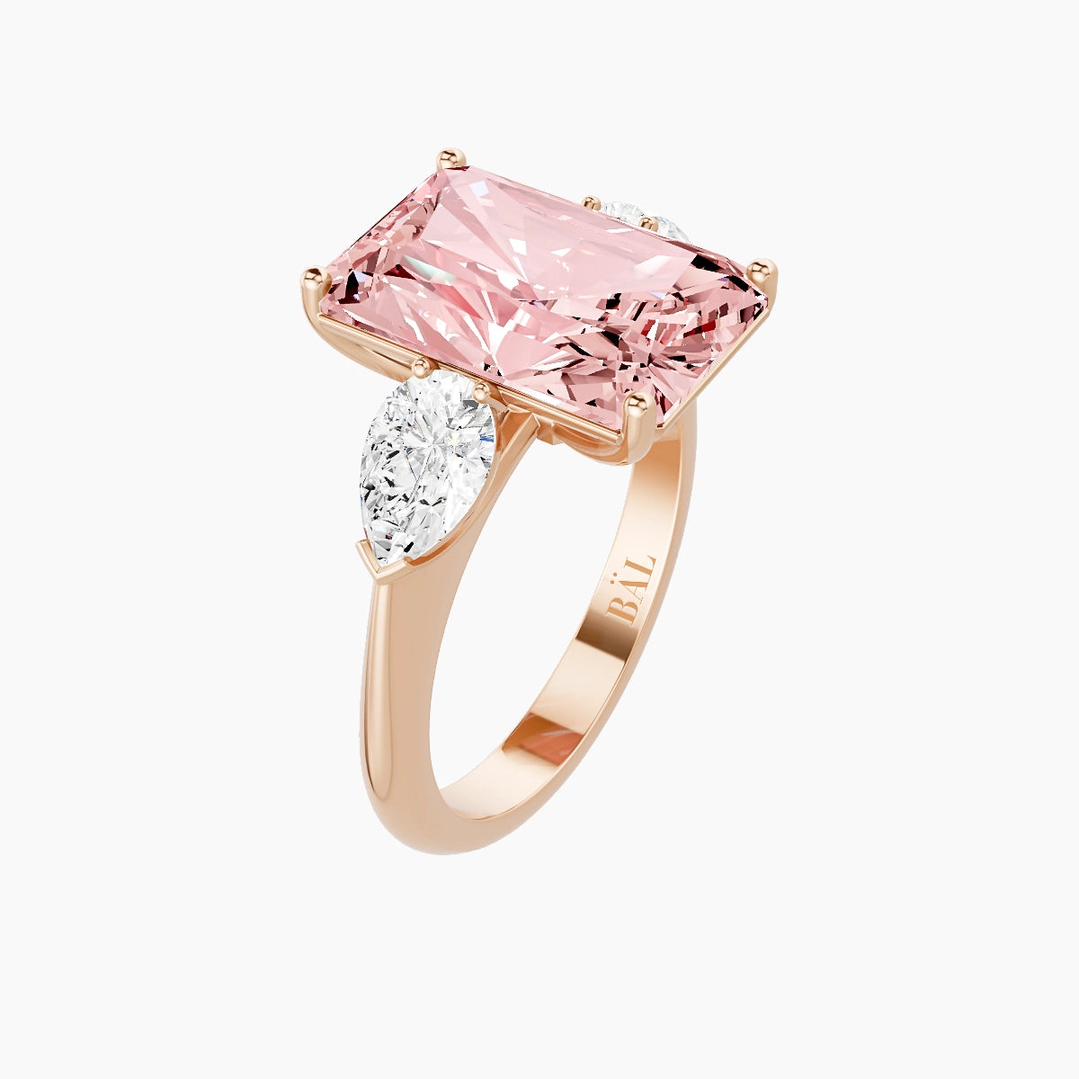 Classic Pear Trilogy | 18k Rose Gold 5 ct Radiant Pink Lab Diamond Ring