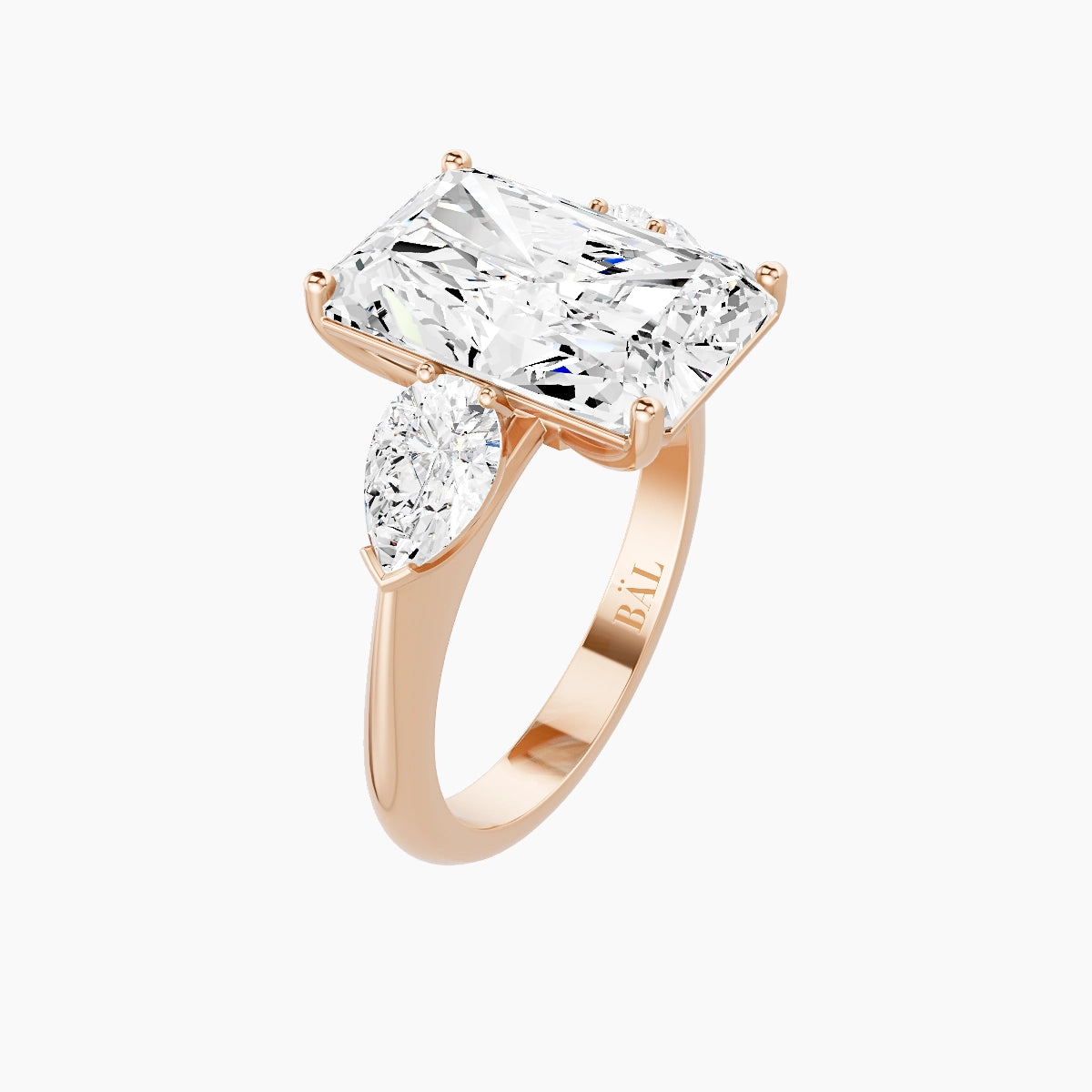Classic Pear Trilogy | 18k Rose Gold 5 ct Radiant White Lab Diamond Ring