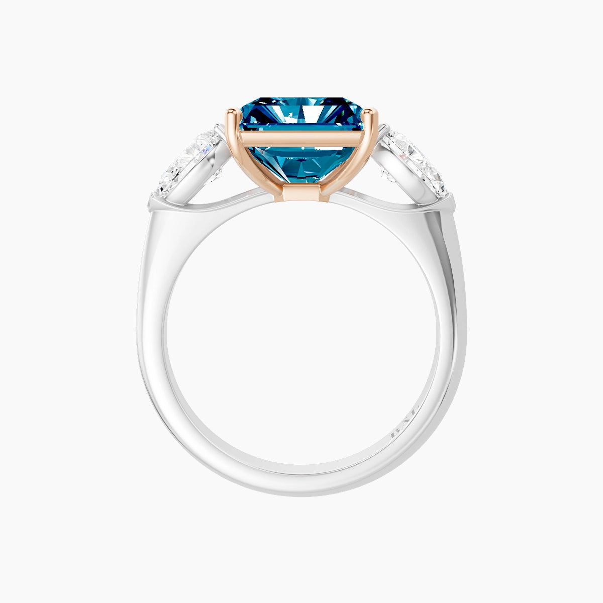 Classic Pear Trilogy | 18k White & Rose Gold 5 ct Radiant Blue Lab Diamond Ring