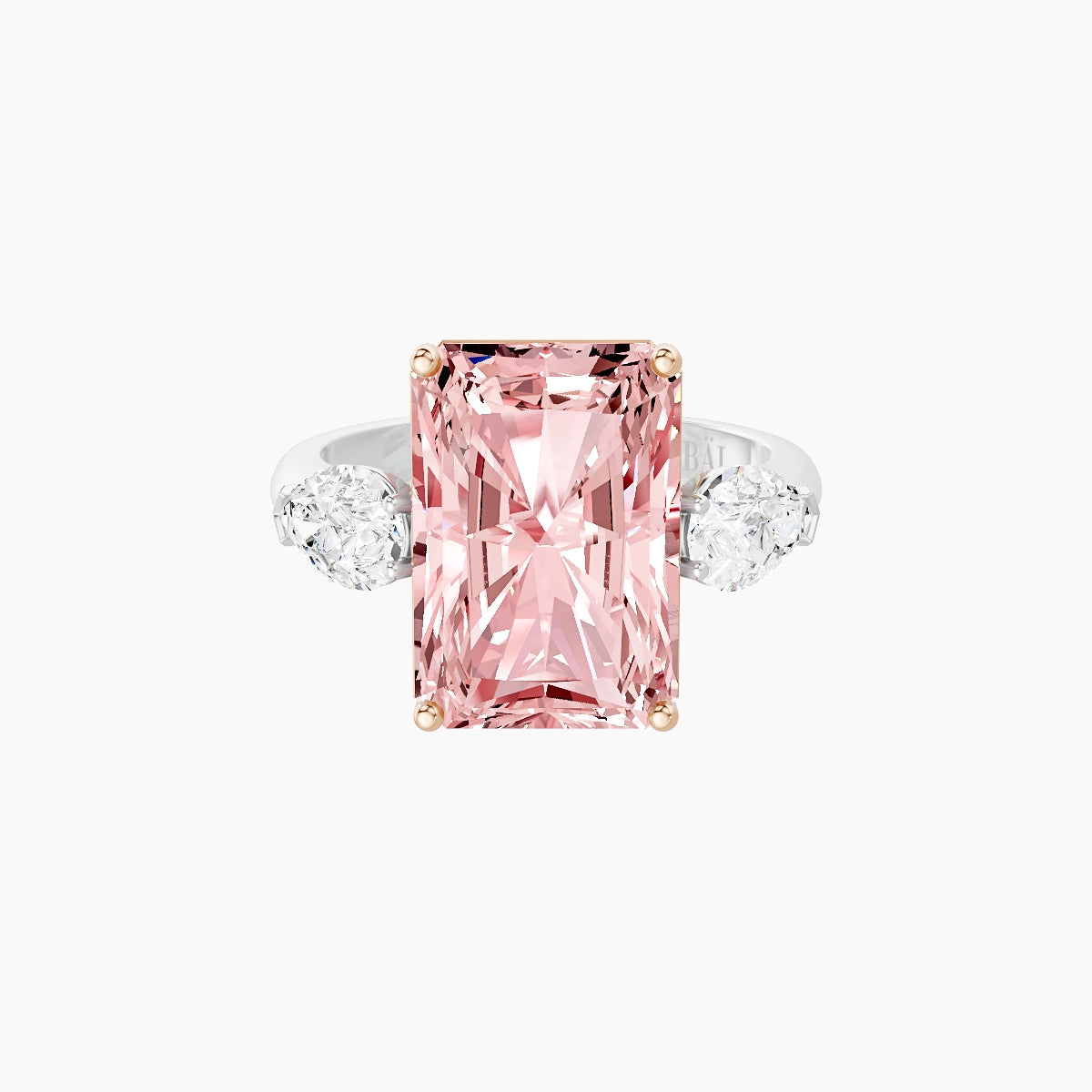 Classic Pear Trilogy | 18k White & Rose Gold 5 ct Radiant Pink Lab Diamond Ring