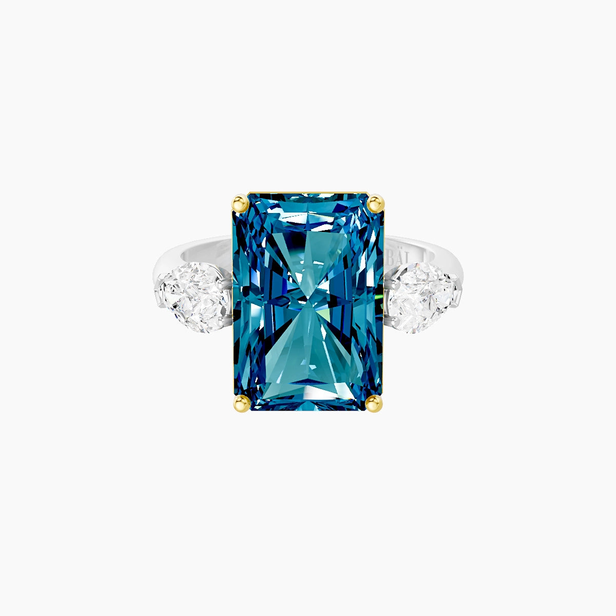 Classic Pear Trilogy | 18k White & Yellow Gold 5 ct Radiant Blue Lab Diamond Ring