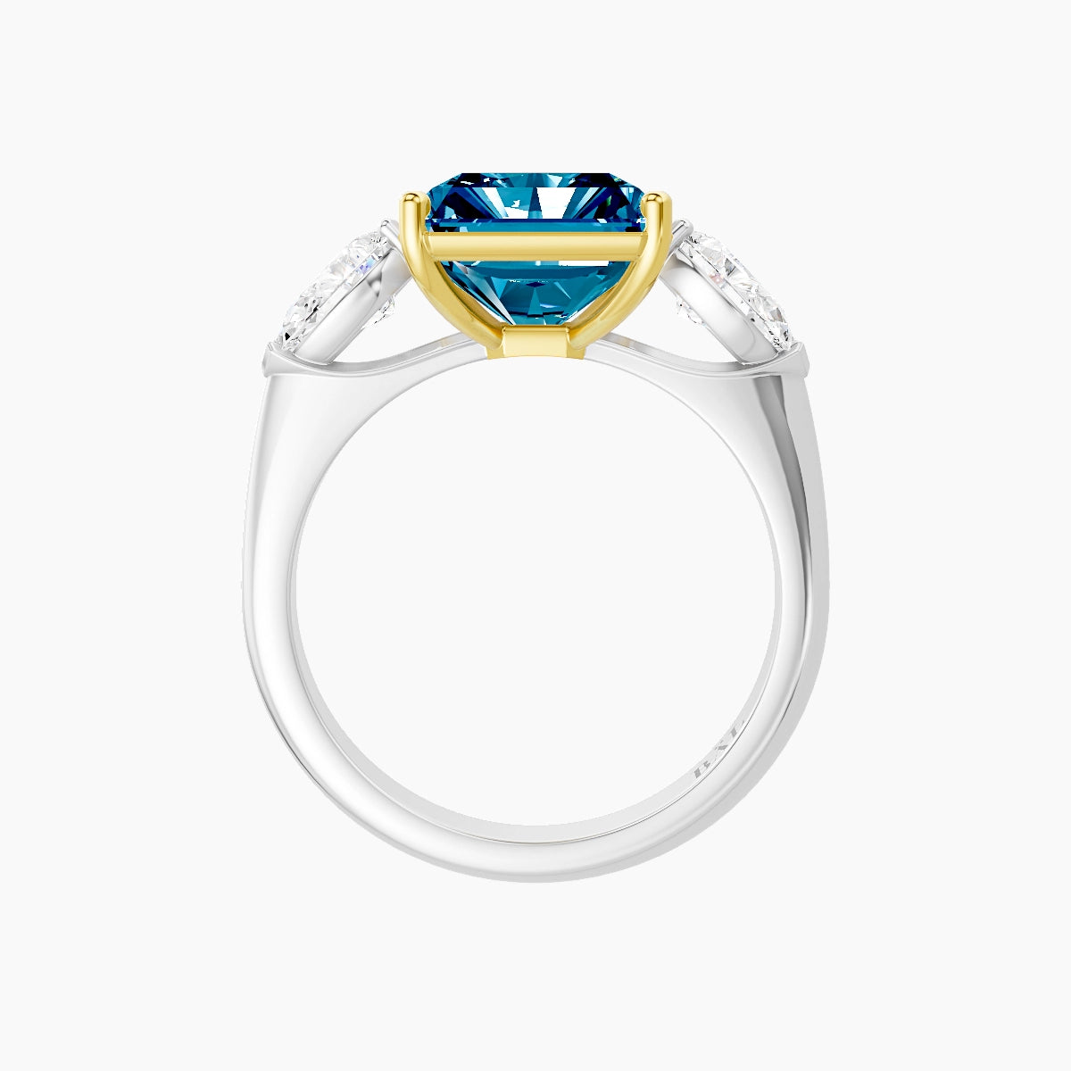 Classic Pear Trilogy | 18k White & Yellow Gold 5 ct Radiant Blue Lab Diamond Ring