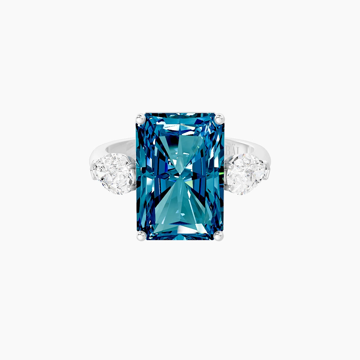 Classic Pear Trilogy | 18k White Gold 5 ct Radiant Blue Lab Diamond Ring
