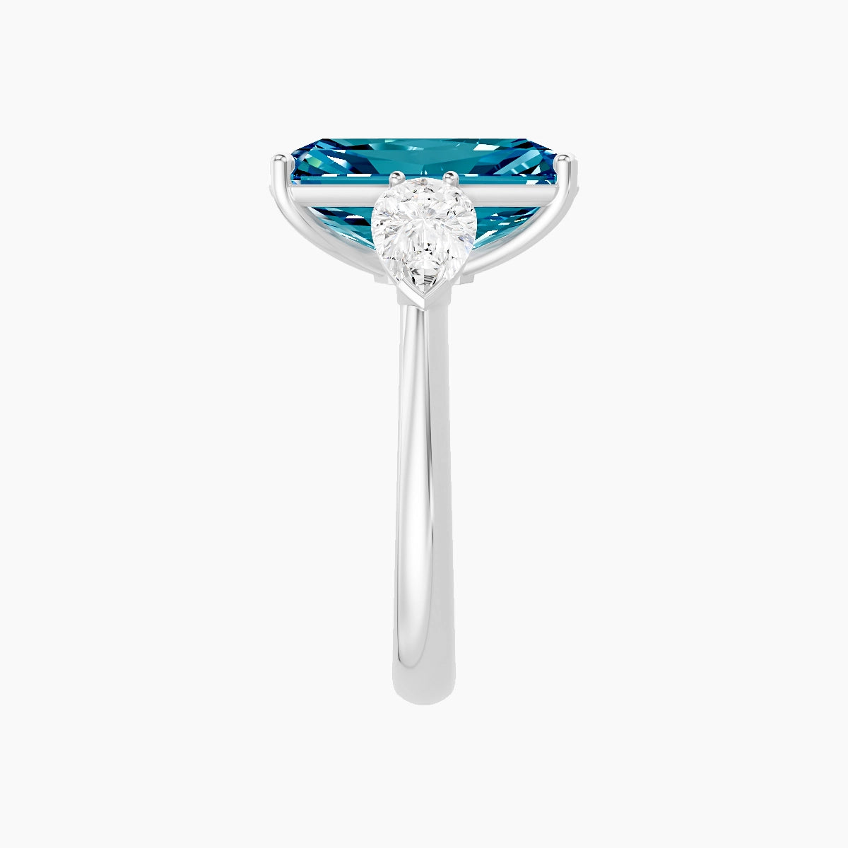 Classic Pear Trilogy | 18k White Gold 5 ct Radiant Blue Lab Diamond Ring