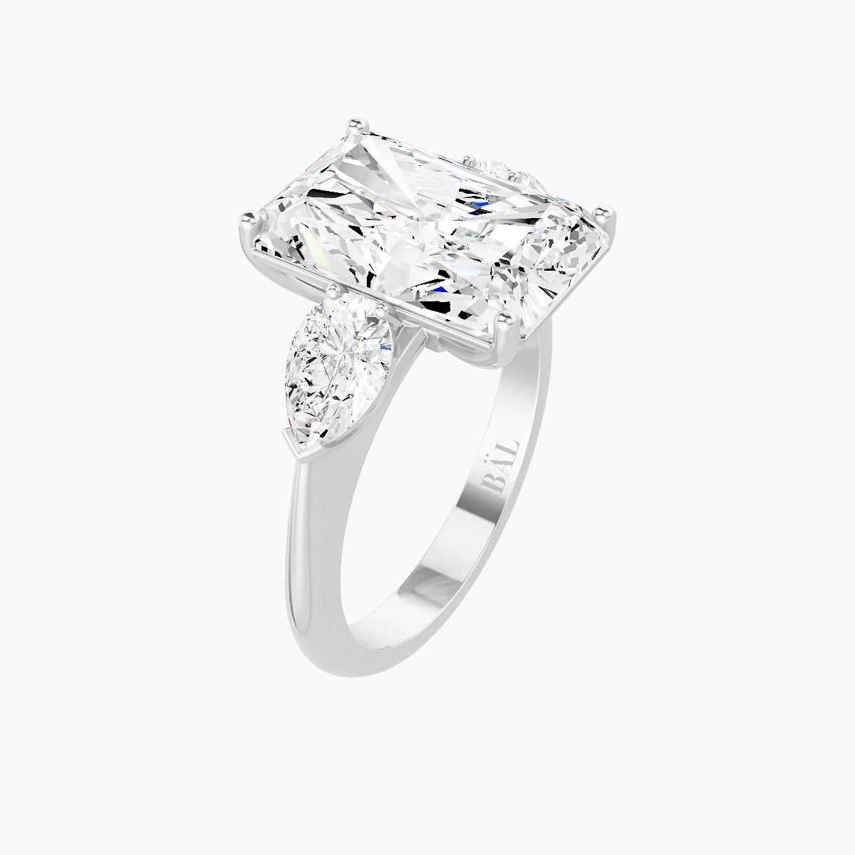 Classic Pear Trilogy | 18k White Gold 5 ct Radiant White Lab Diamond Ring