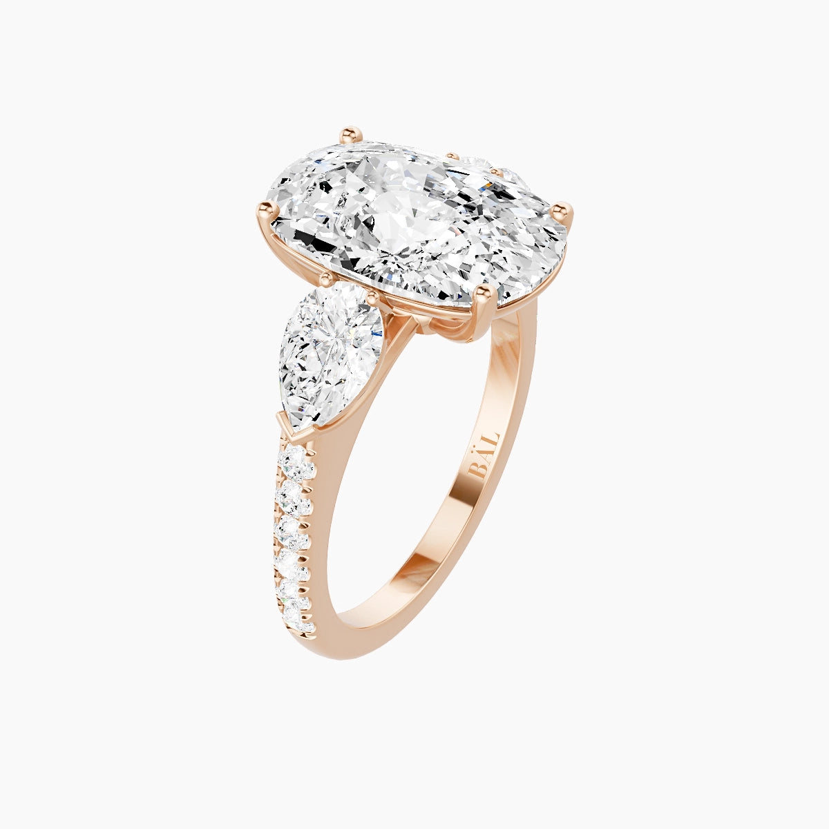 Classic Pear Trilogy with Straight Shank | 18k Rose Gold 5 ct Cushion White Lab Diamond Ring
