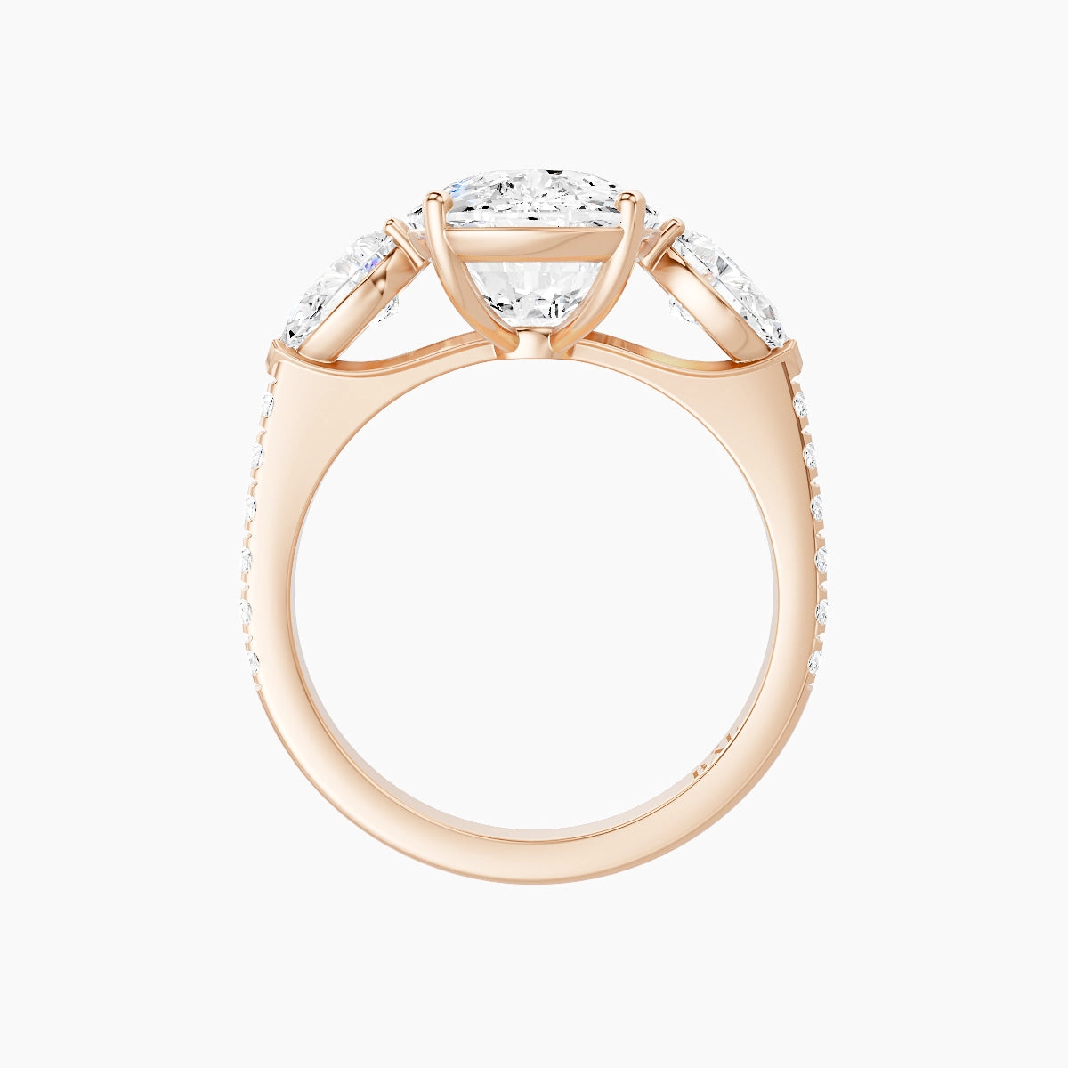 Classic Pear Trilogy with Straight Shank | 18k Rose Gold 5 ct Cushion White Lab Diamond Ring