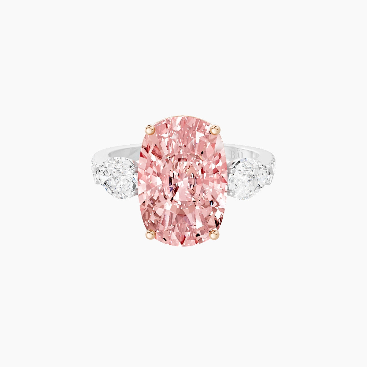 Classic Pear Trilogy with Straight Shank | 18k White & Rose Gold 5 ct Cushion Pink Lab Diamond Ring