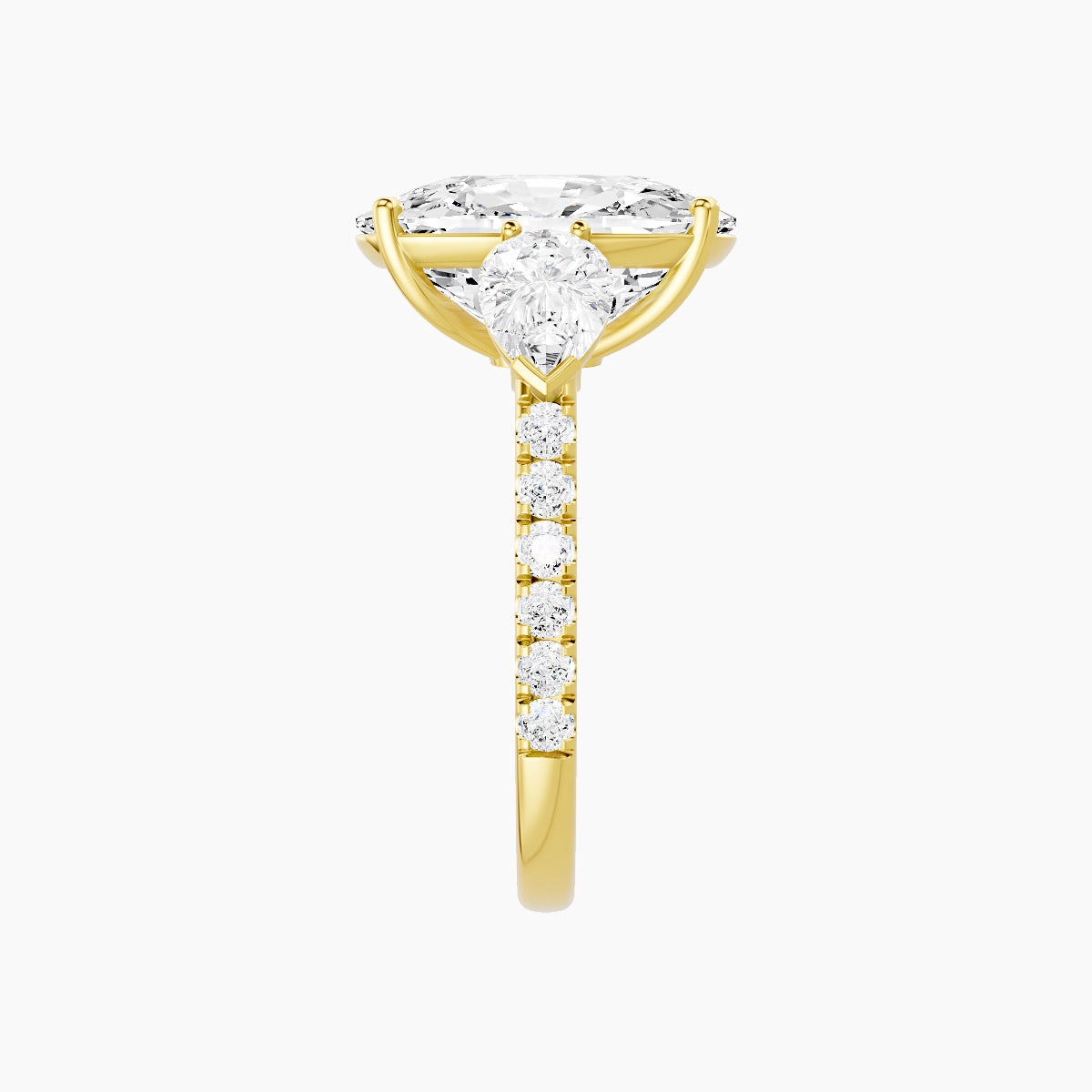 Classic Pear Trilogy with Straight Shank | 18k Yellow Gold 5 ct Cushion White Lab Diamond Ring