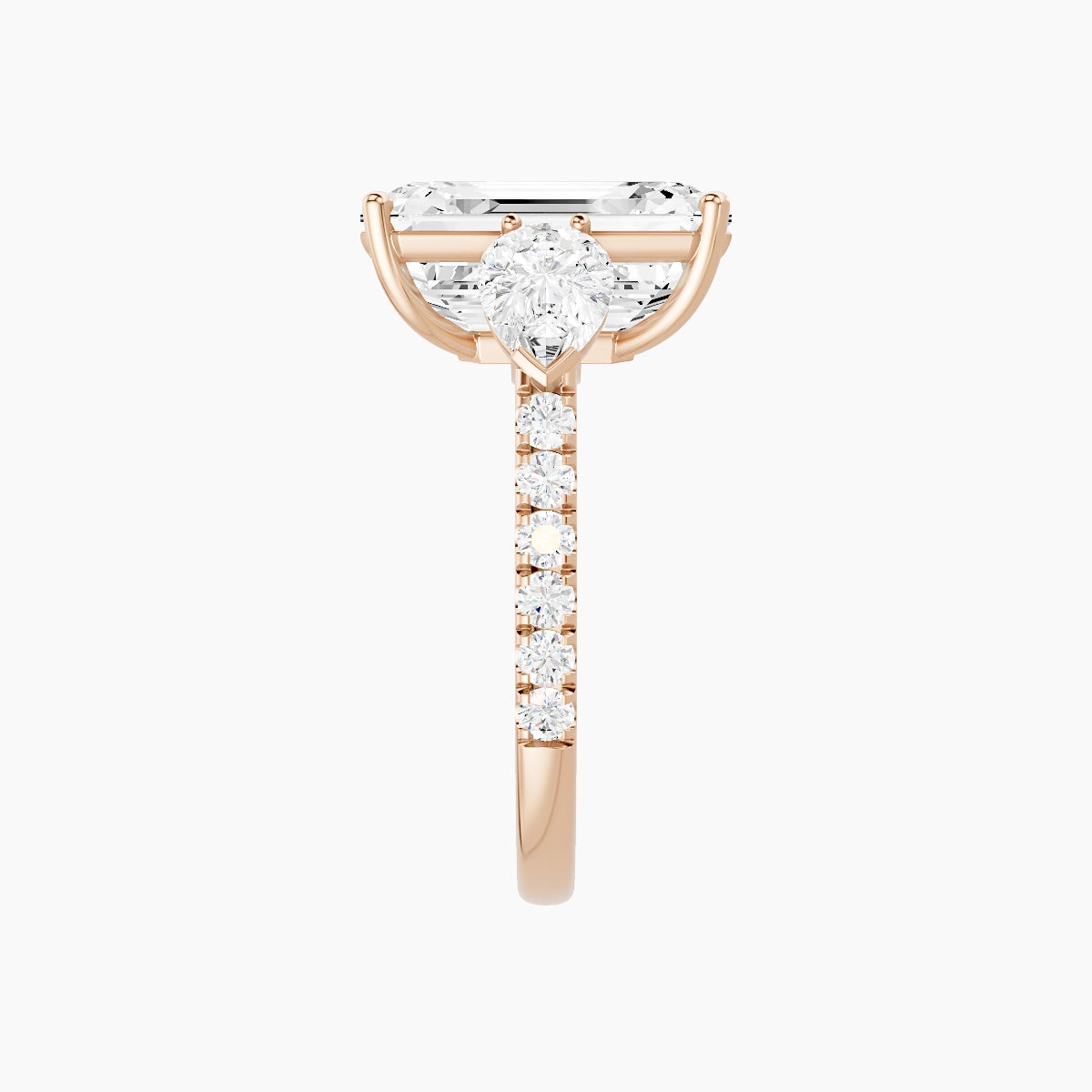 Classic Pear Trilogy with Straight Shank | 18k Rose Gold 5 ct Emerald White Lab Diamond Ring