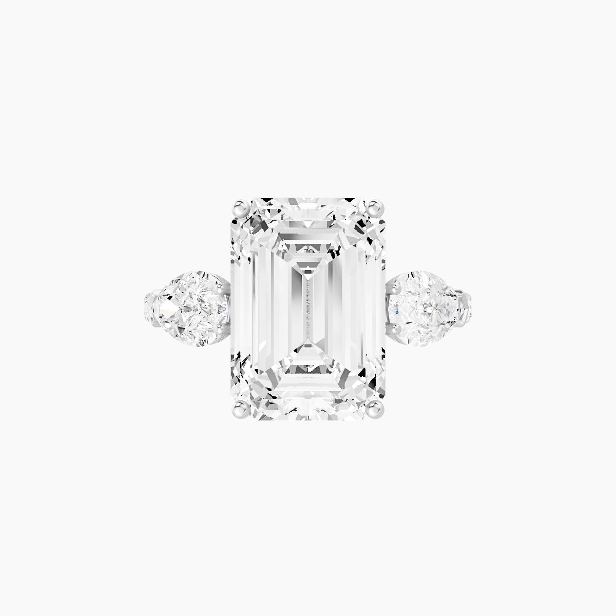 Classic Pear Trilogy with Straight Shank | 18k White Gold 5 ct Emerald White Lab Diamond Ring