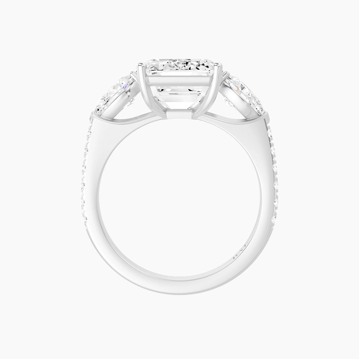 Classic Pear Trilogy with Straight Shank | 18k White Gold 5 ct Emerald White Lab Diamond Ring