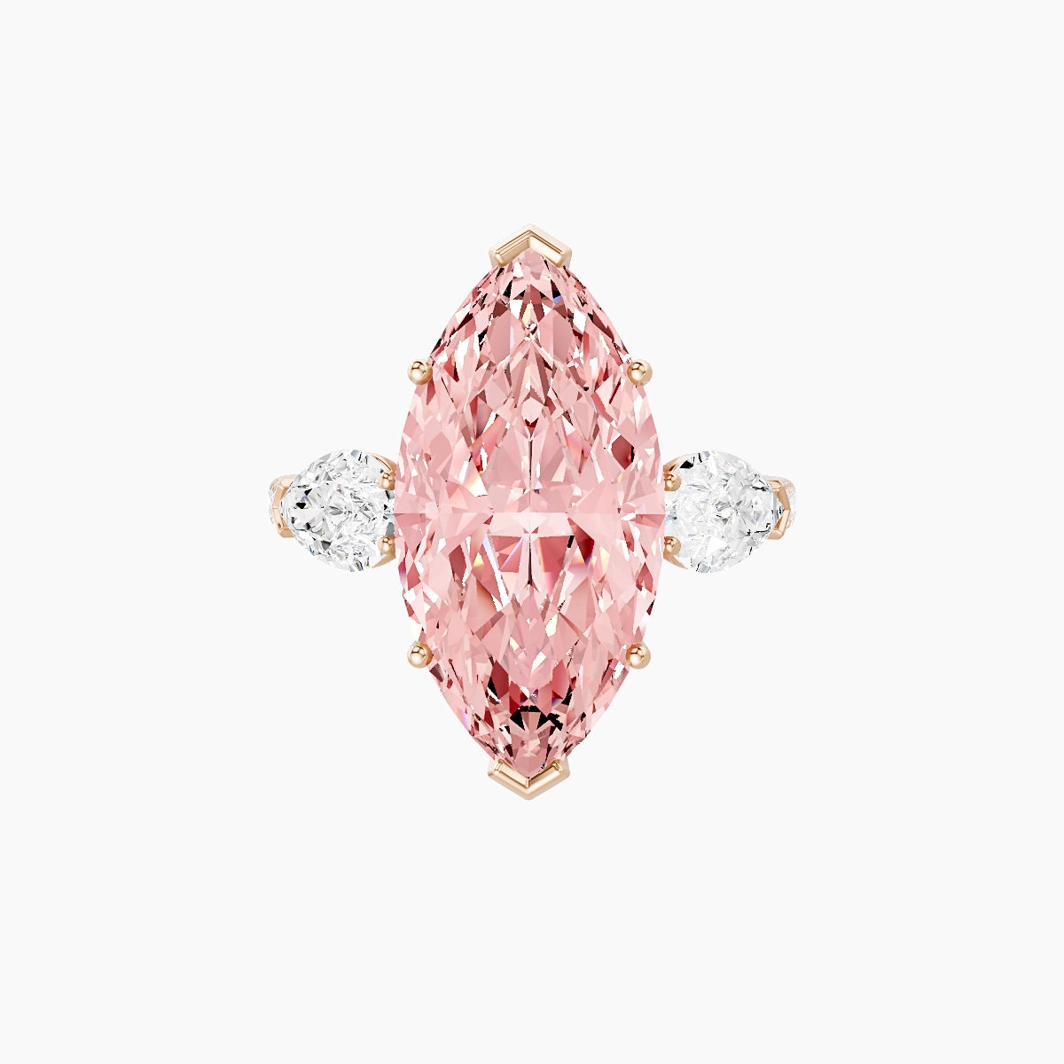 Classic Pear Trilogy with Straight Shank | 18k Rose Gold 5 ct Marquise Pink Lab Diamond Ring