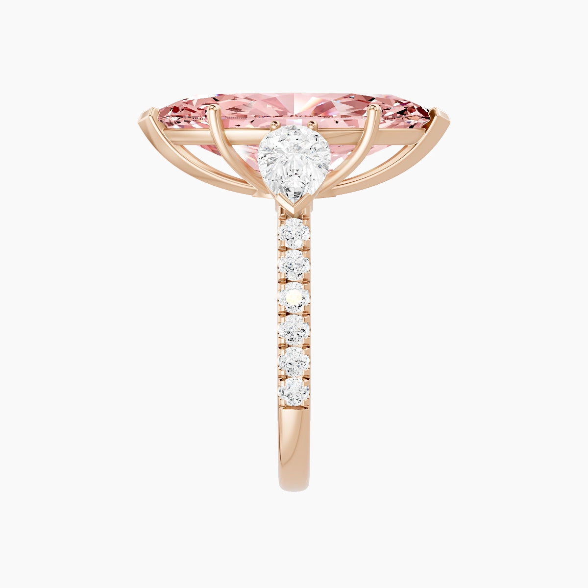 Classic Pear Trilogy with Straight Shank | 18k Rose Gold 5 ct Marquise Pink Lab Diamond Ring