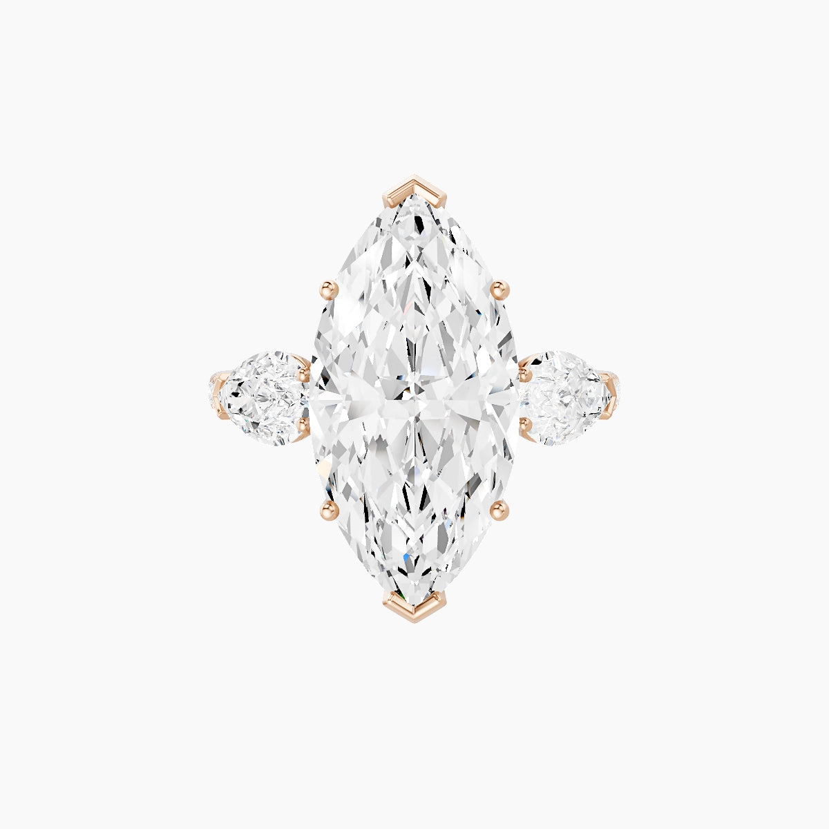 Classic Pear Trilogy with Straight Shank | 18k Rose Gold 5 ct Marquise White Lab Diamond Ring