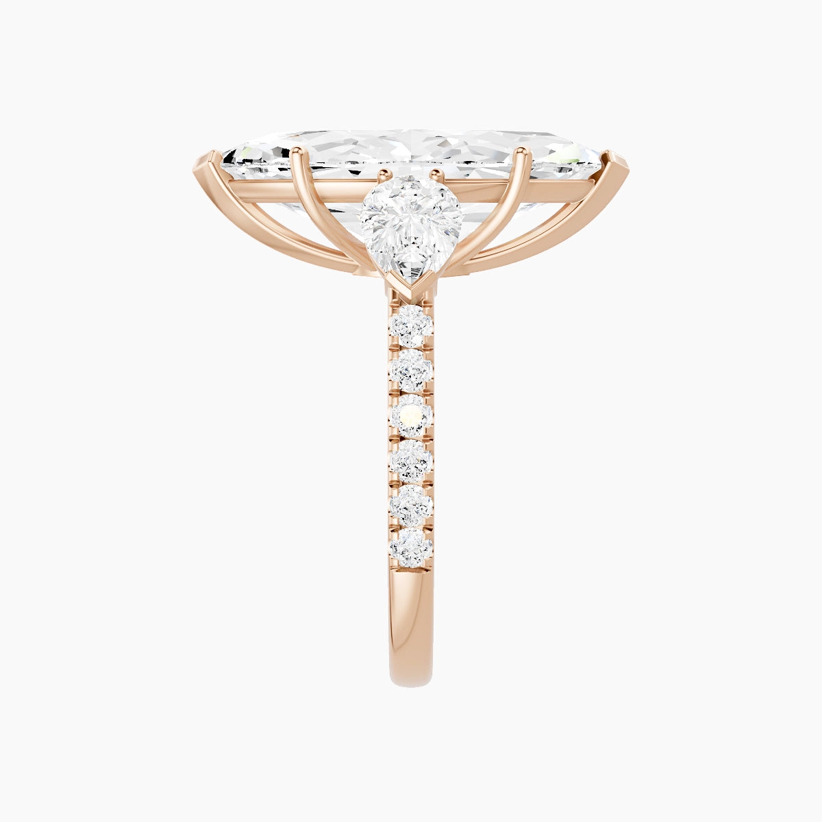 Classic Pear Trilogy with Straight Shank | 18k Rose Gold 5 ct Marquise White Lab Diamond Ring
