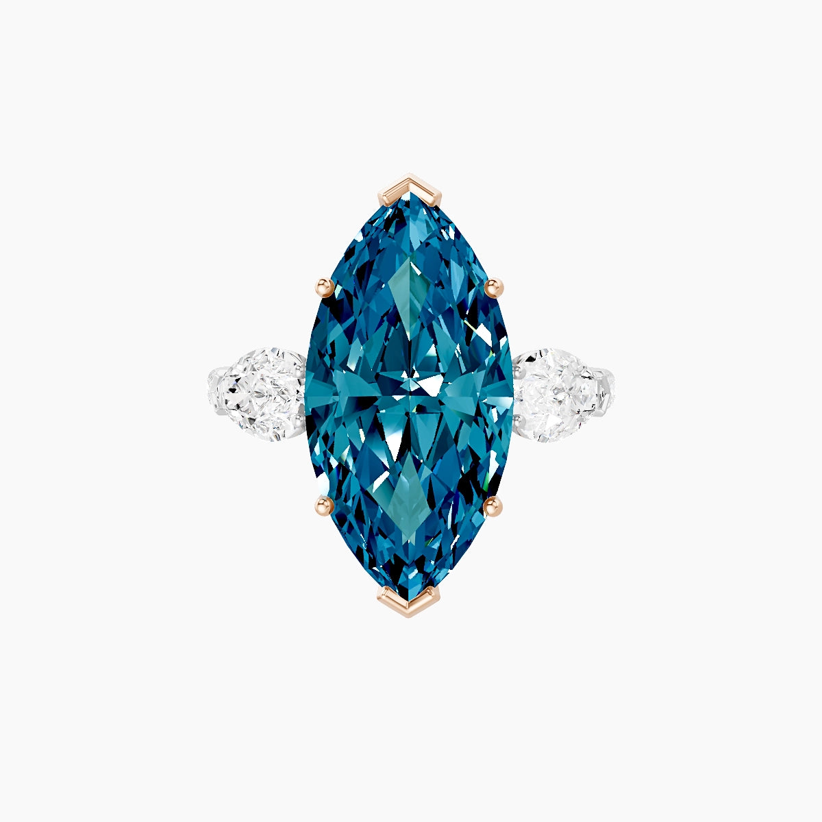 Classic Pear Trilogy with Straight Shank | 18k White & Rose Gold 5 ct Marquise Blue Lab Diamond Ring