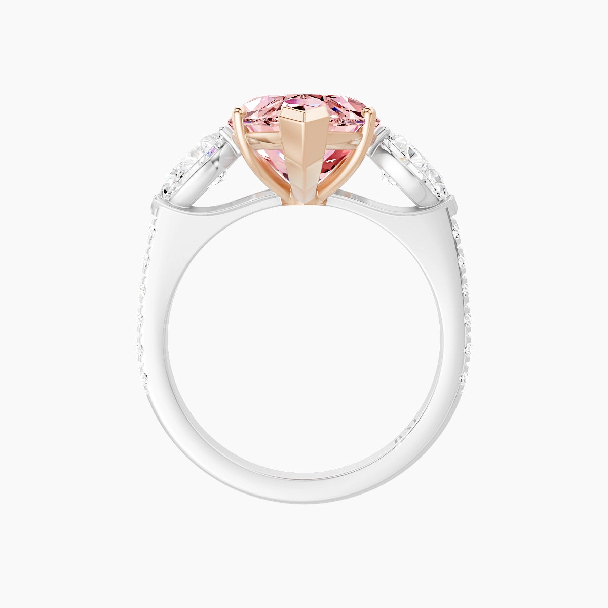 Classic Pear Trilogy with Straight Shank | 18k White & Rose Gold 5 ct Marquise Pink Lab Diamond Ring