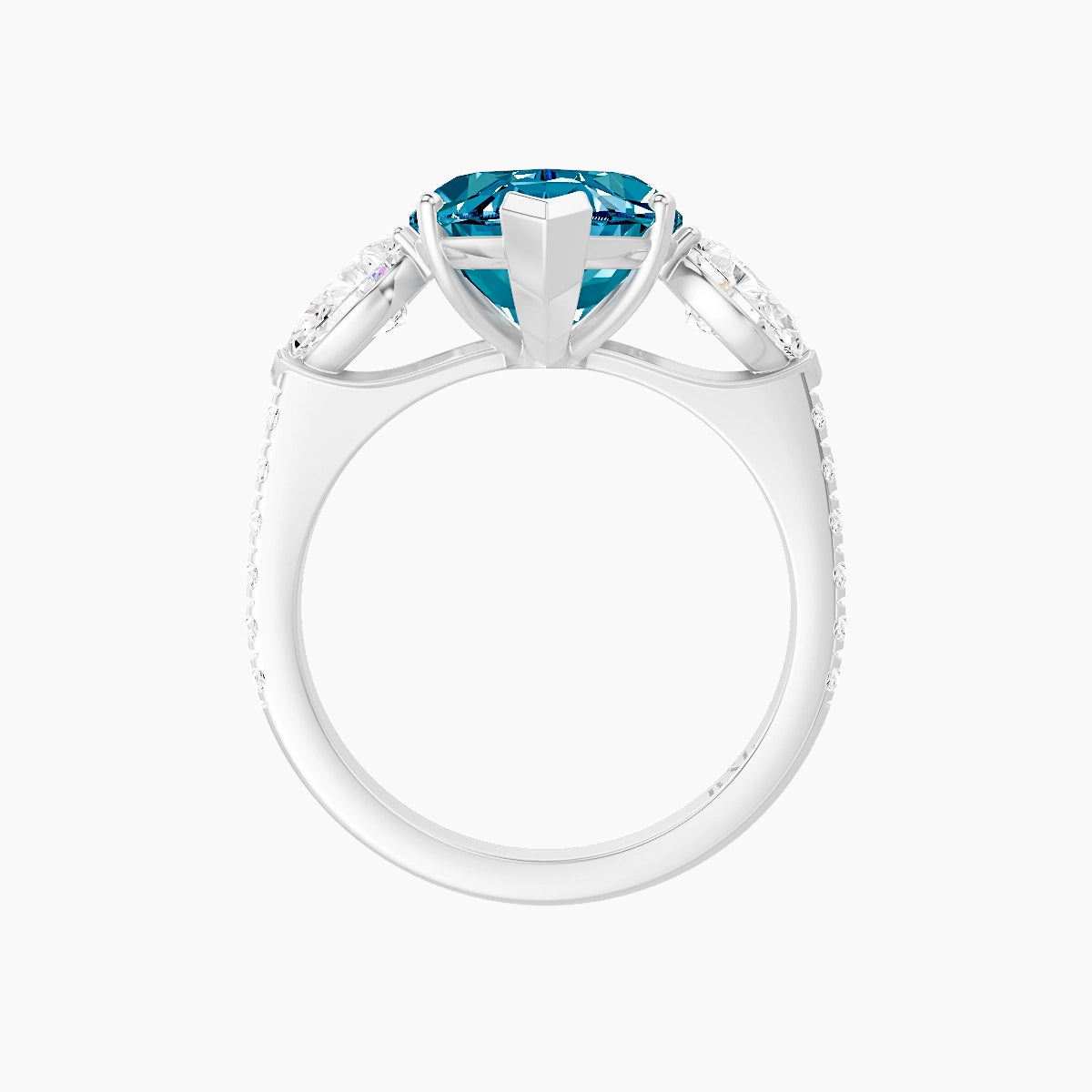 Classic Pear Trilogy with Straight Shank | 18k White Gold 5 ct Marquise Blue Lab Diamond Ring
