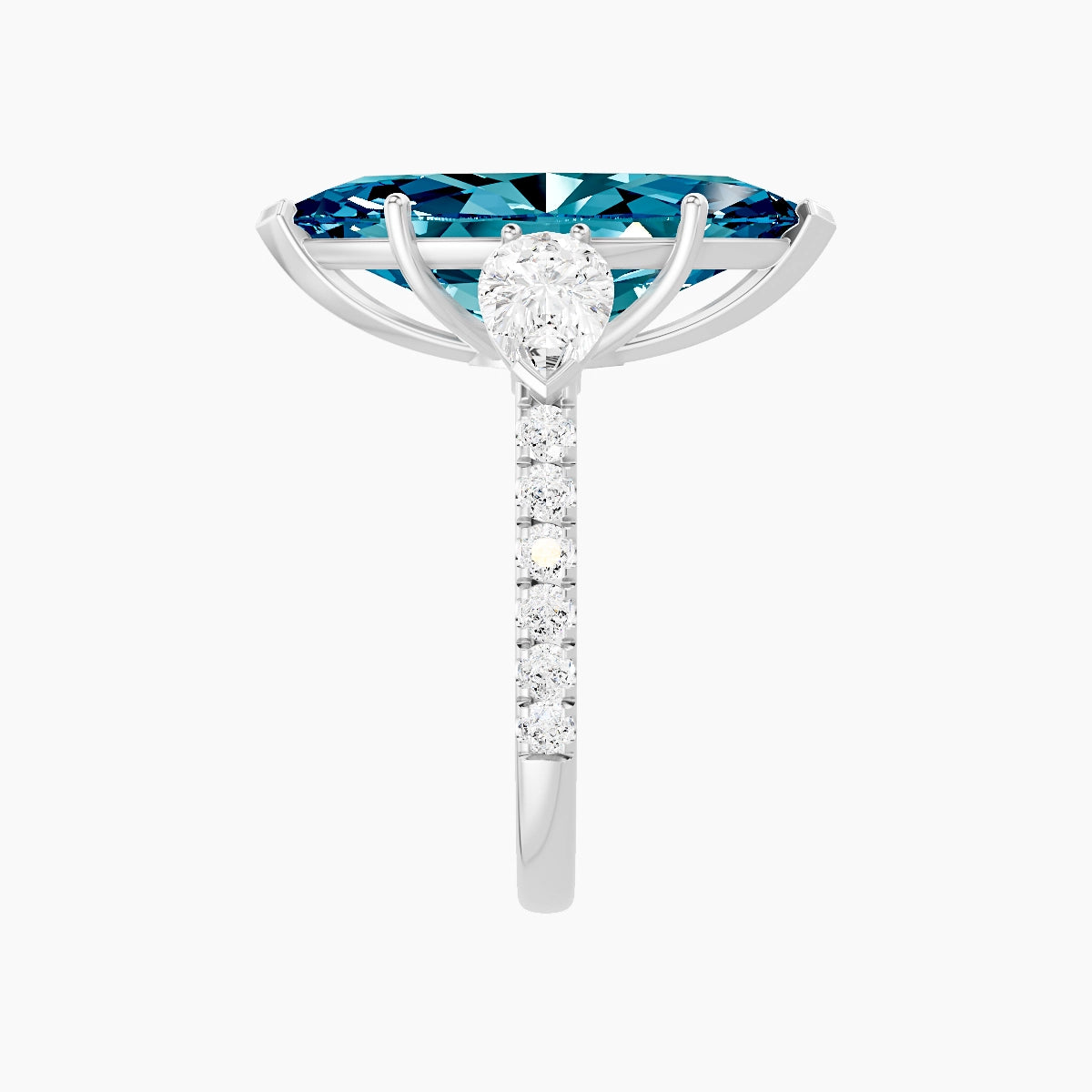 Classic Pear Trilogy with Straight Shank | 18k White Gold 5 ct Marquise Blue Lab Diamond Ring