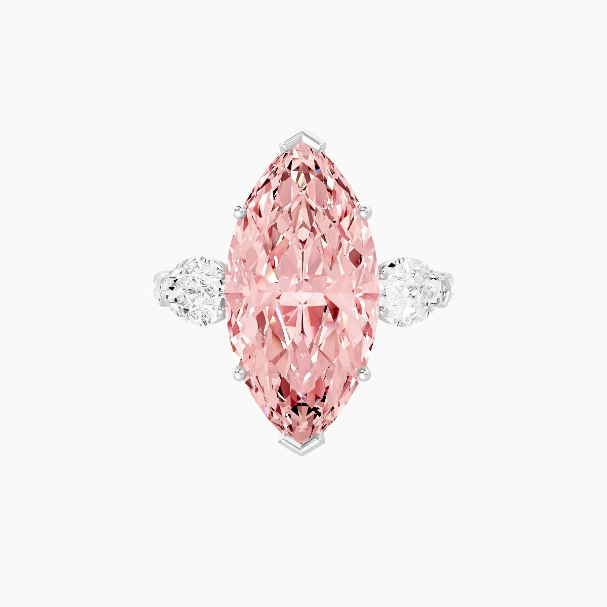 Classic Pear Trilogy with Straight Shank | 18k White Gold 5 ct Marquise Pink Lab Diamond Ring