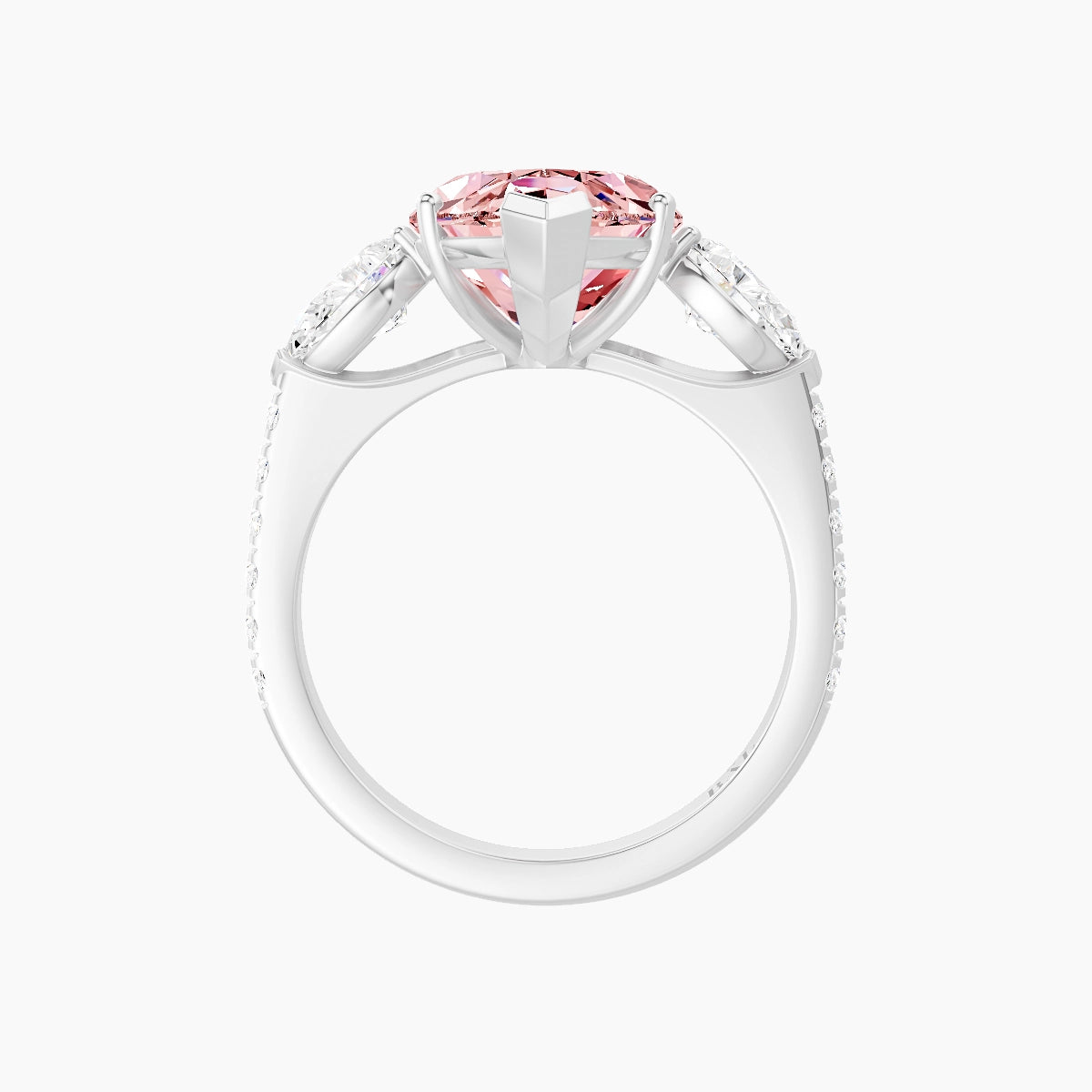Classic Pear Trilogy with Straight Shank | 18k White Gold 5 ct Marquise Pink Lab Diamond Ring