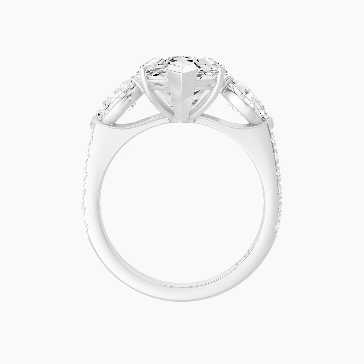 Classic Pear Trilogy with Straight Shank | 18k White Gold 5 ct Marquise White Lab Diamond Ring