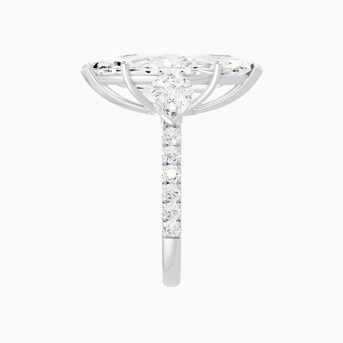 Classic Pear Trilogy with Straight Shank | 18k White Gold 5 ct Marquise White Lab Diamond Ring