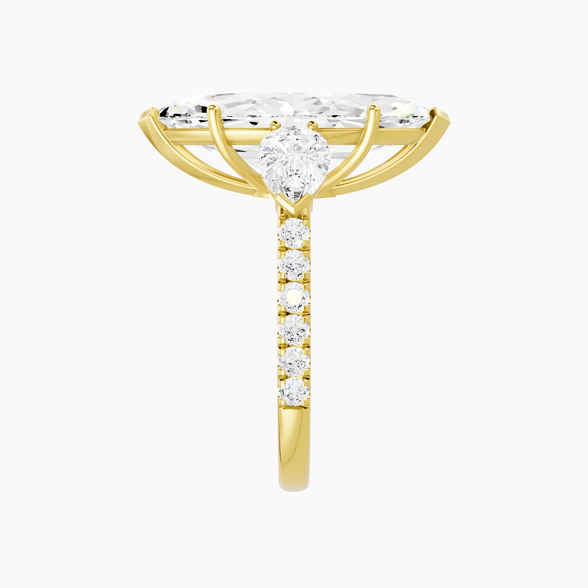 Classic Pear Trilogy with Straight Shank | 18k Yellow Gold 5 ct Marquise White Lab Diamond Ring