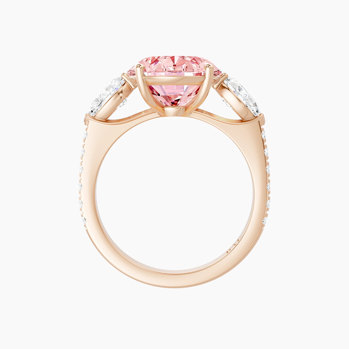 Classic Pear Trilogy with Straight Shank | 18k Rose Gold 5 ct Oval Pink Lab Diamond Ring