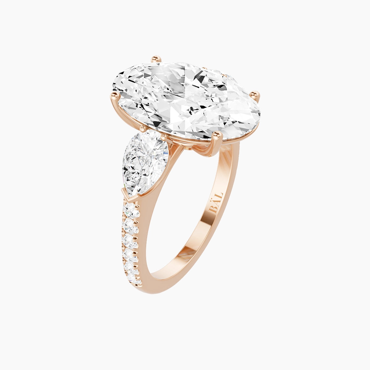 Classic Pear Trilogy with Straight Shank | 18k Rose Gold 5 ct Oval White Lab Diamond Ring