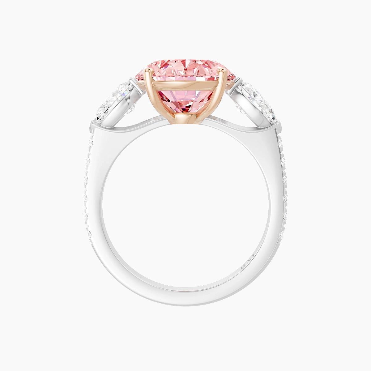 Classic Pear Trilogy with Straight Shank | 18k White & Rose Gold 5 ct Oval Pink Lab Diamond Ring