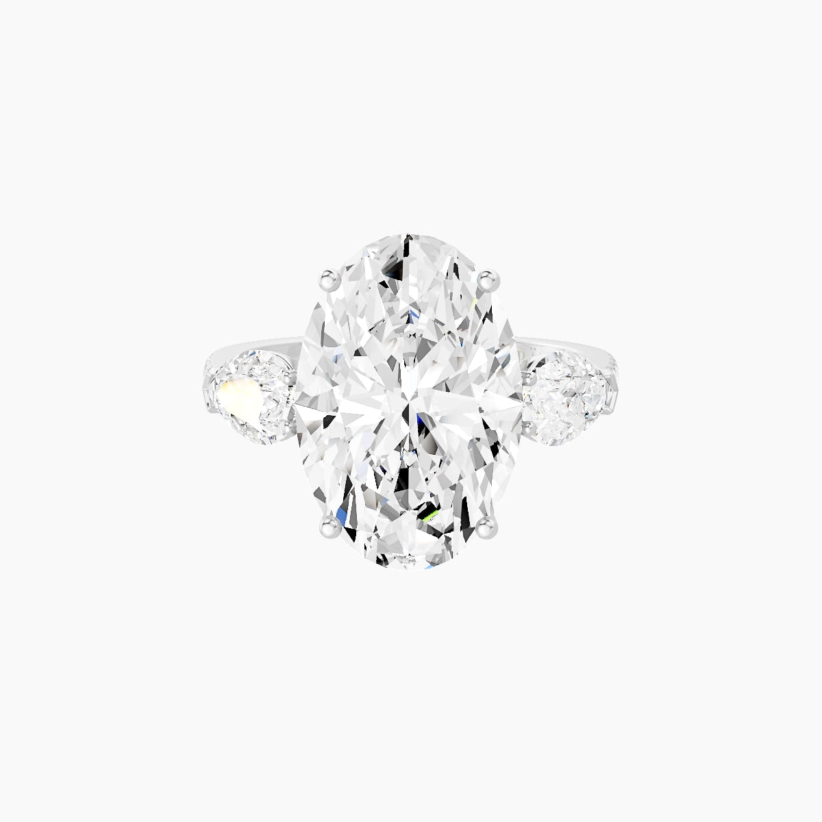Classic Pear Trilogy with Straight Shank | 18k White Gold 5 ct Oval White Lab Diamond Ring