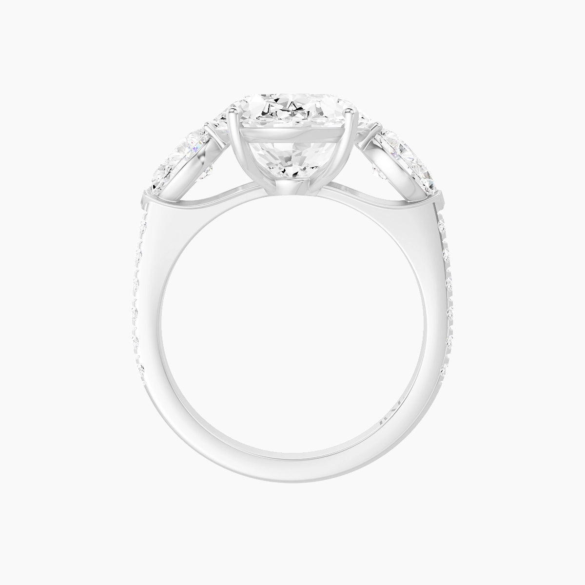 Classic Pear Trilogy with Straight Shank | 18k White Gold 5 ct Oval White Lab Diamond Ring