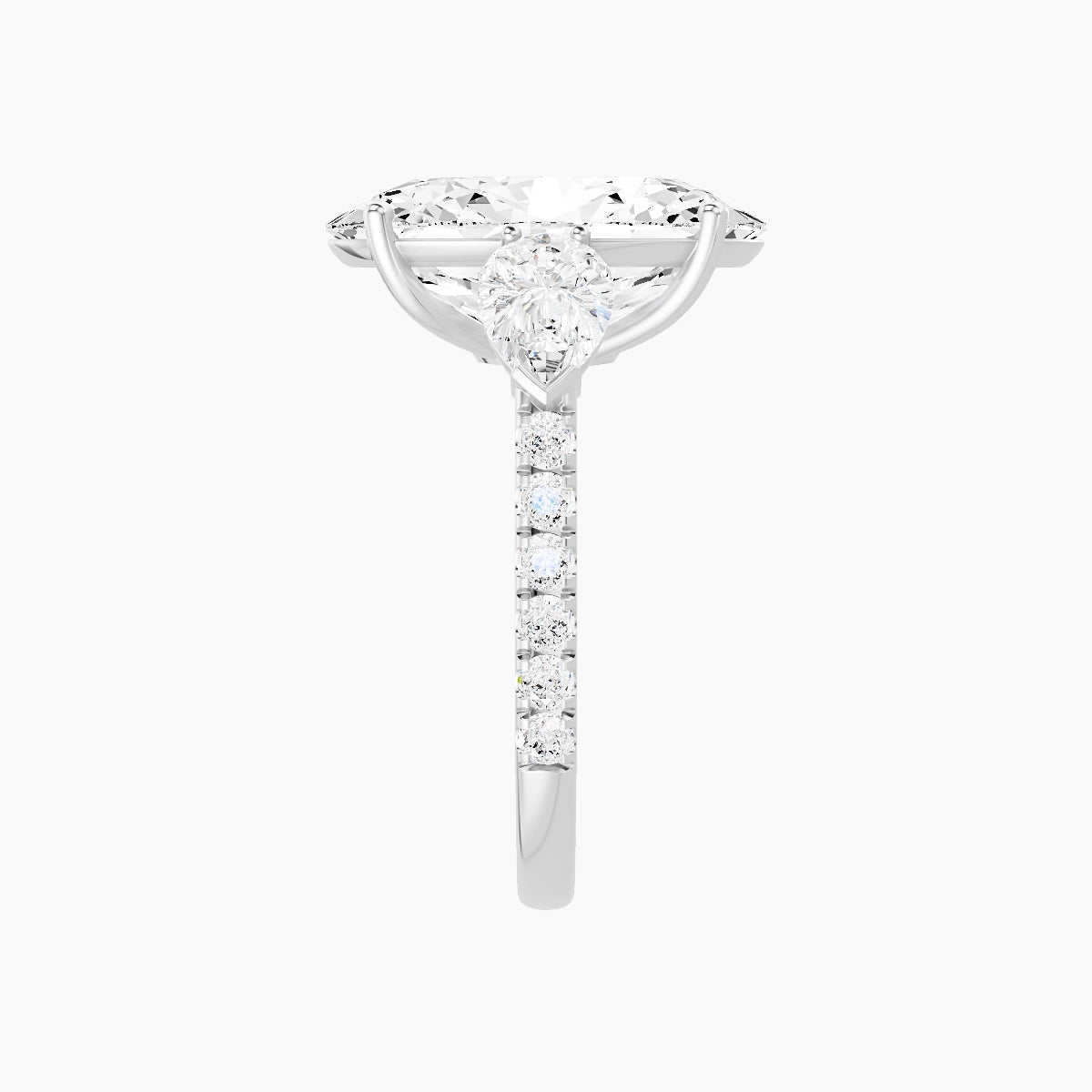 Classic Pear Trilogy with Straight Shank | 18k White Gold 5 ct Oval White Lab Diamond Ring