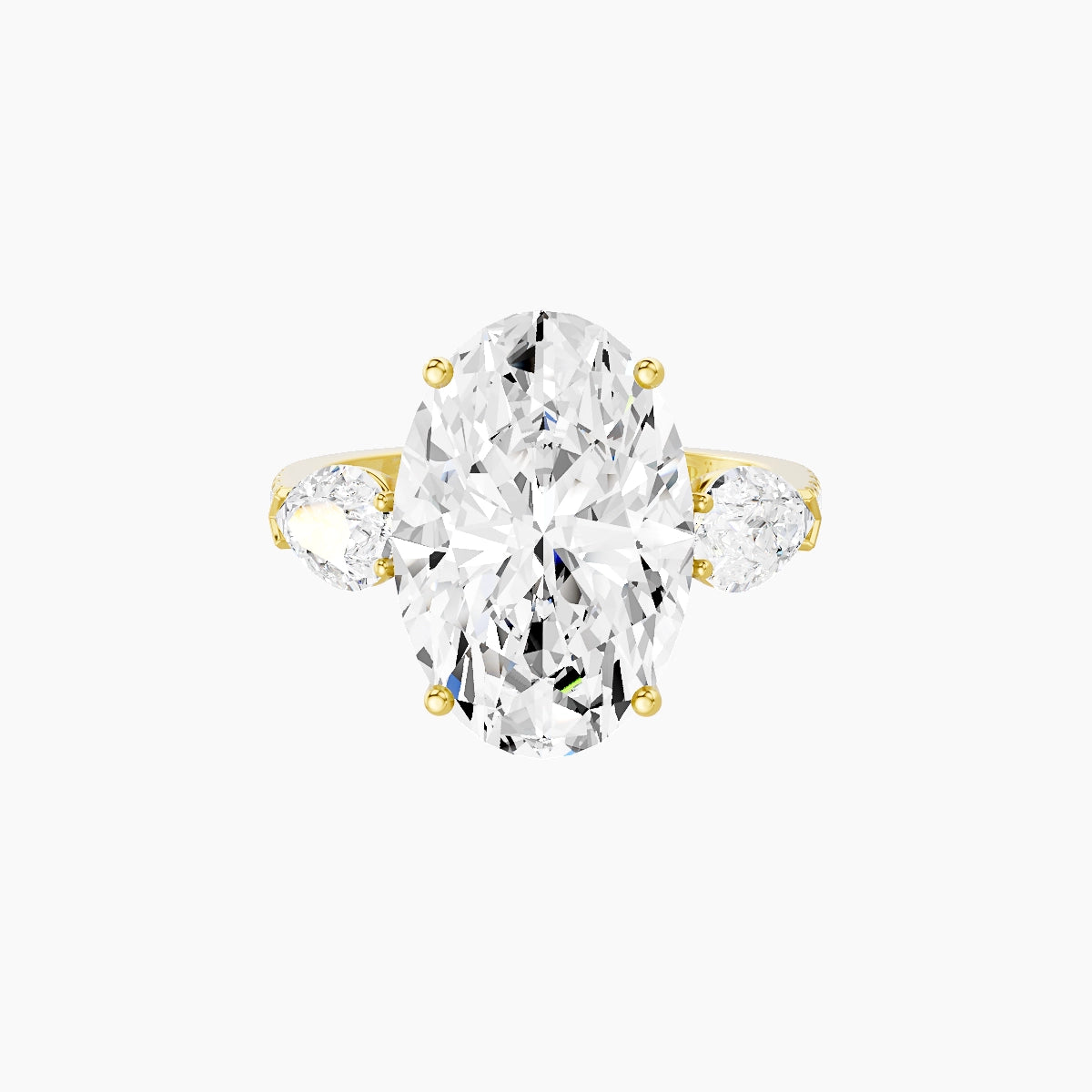 Classic Pear Trilogy with Straight Shank | 18k Yellow Gold 5 ct Oval White Lab Diamond Ring