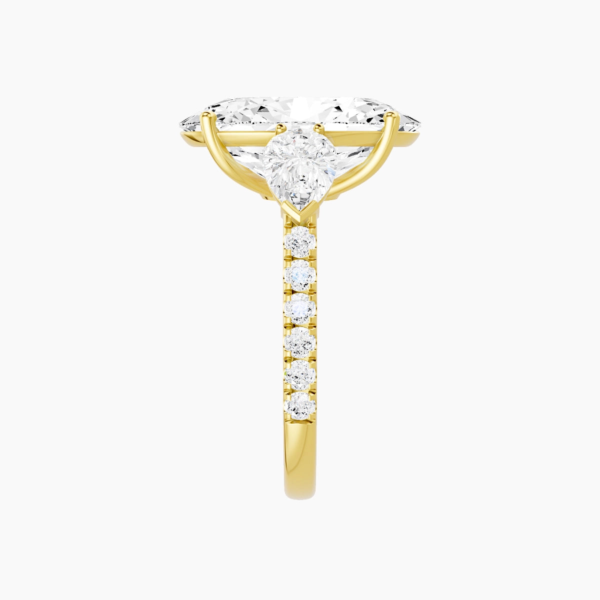 Classic Pear Trilogy with Straight Shank | 18k Yellow Gold 5 ct Oval White Lab Diamond Ring