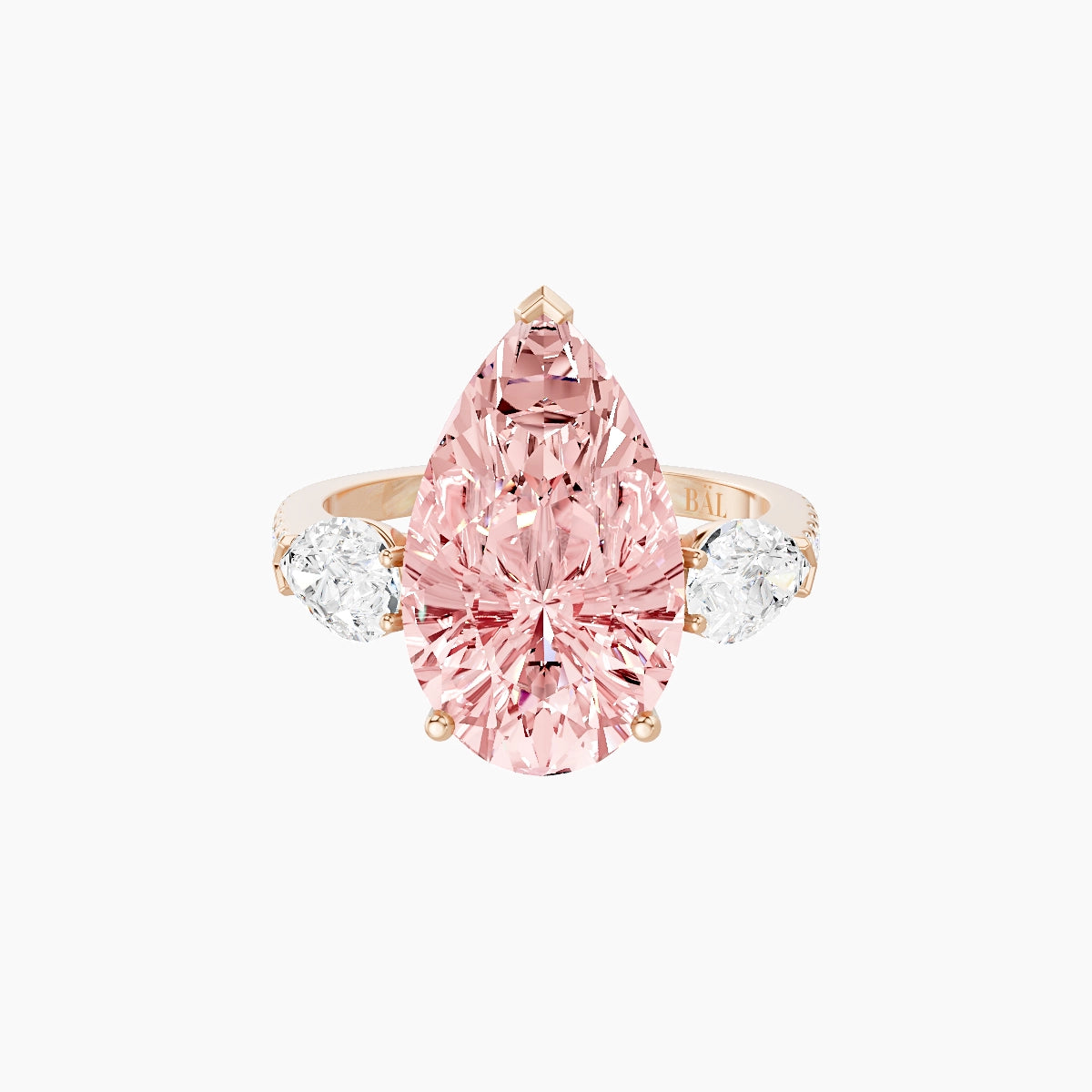 Classic Pear Trilogy with Straight Shank | 18k Rose Gold 5 ct Pear Pink Lab Diamond Ring