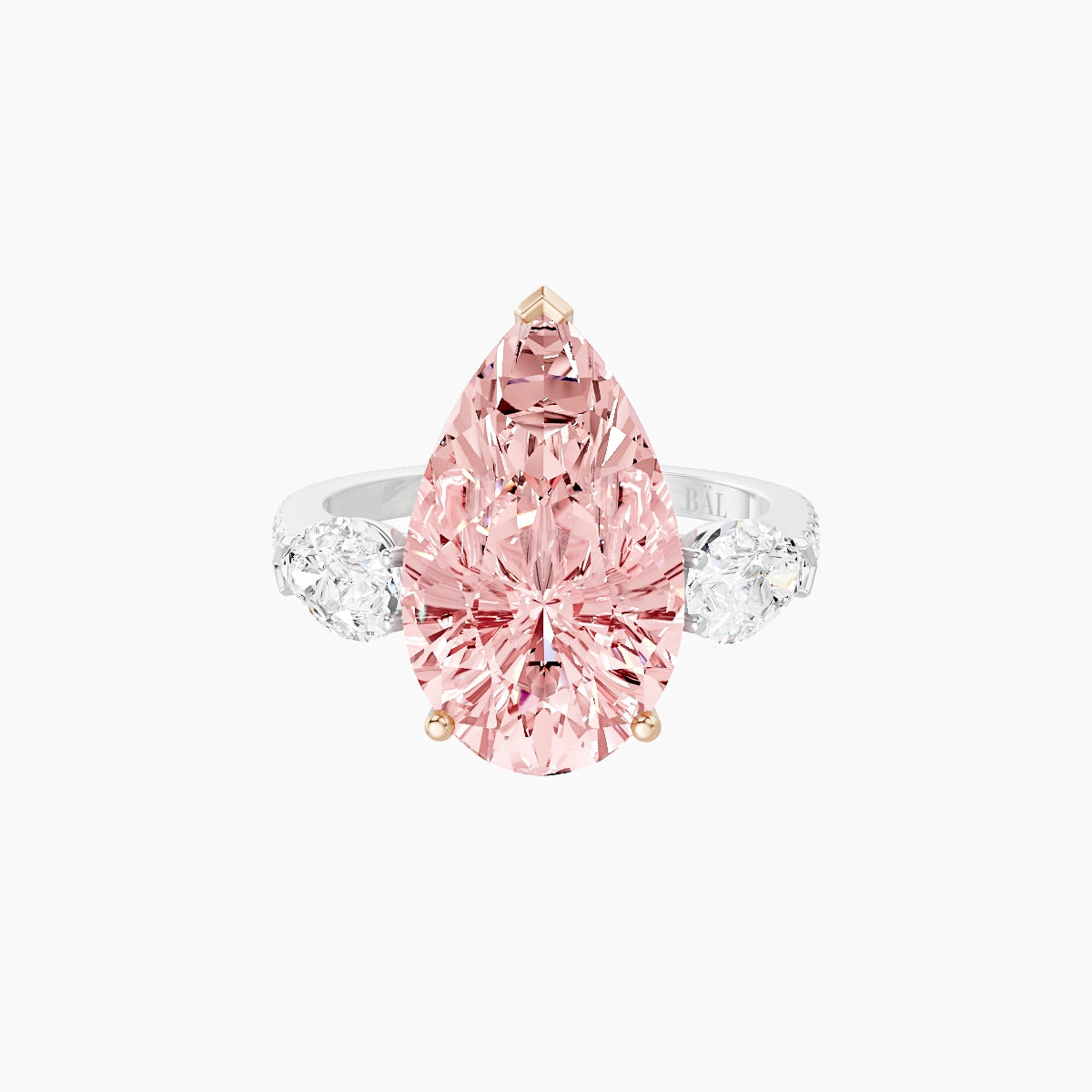 Classic Pear Trilogy with Straight Shank | 18k White & Rose Gold 5 ct Pear Pink Lab Diamond Ring