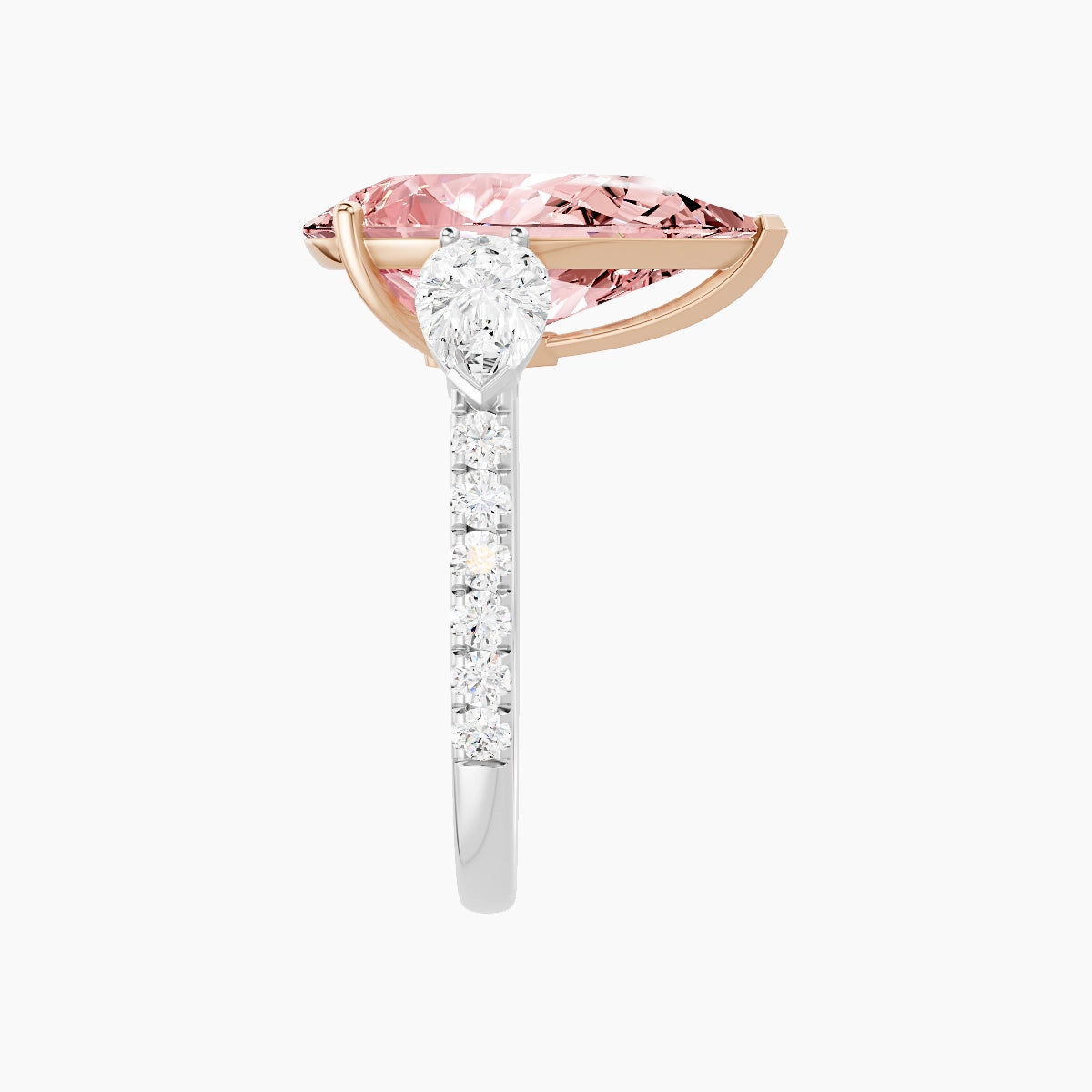 Classic Pear Trilogy with Straight Shank | 18k White & Rose Gold 5 ct Pear Pink Lab Diamond Ring