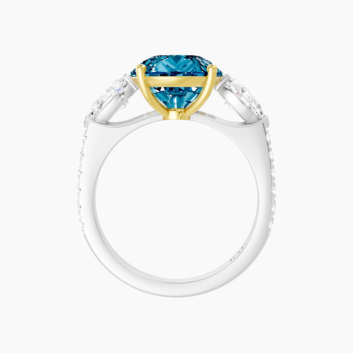 Classic Pear Trilogy with Straight Shank | 18k White & Yellow Gold 5 ct Pear Blue Lab Diamond Ring