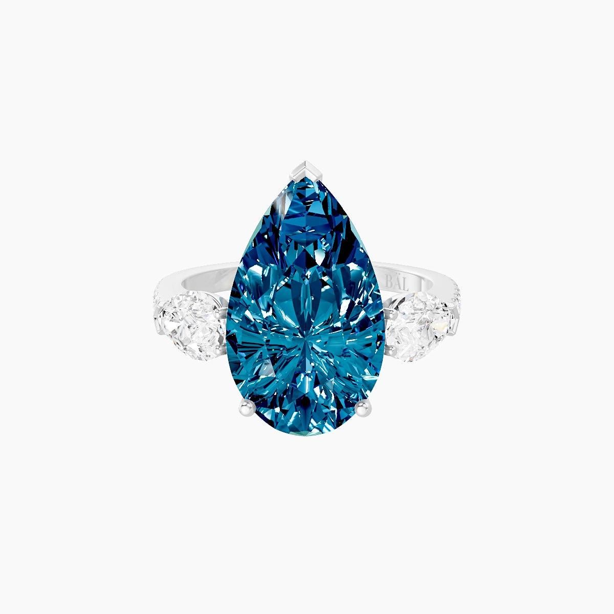 Classic Pear Trilogy with Straight Shank | 18k White Gold 5 ct Pear Blue Lab Diamond Ring